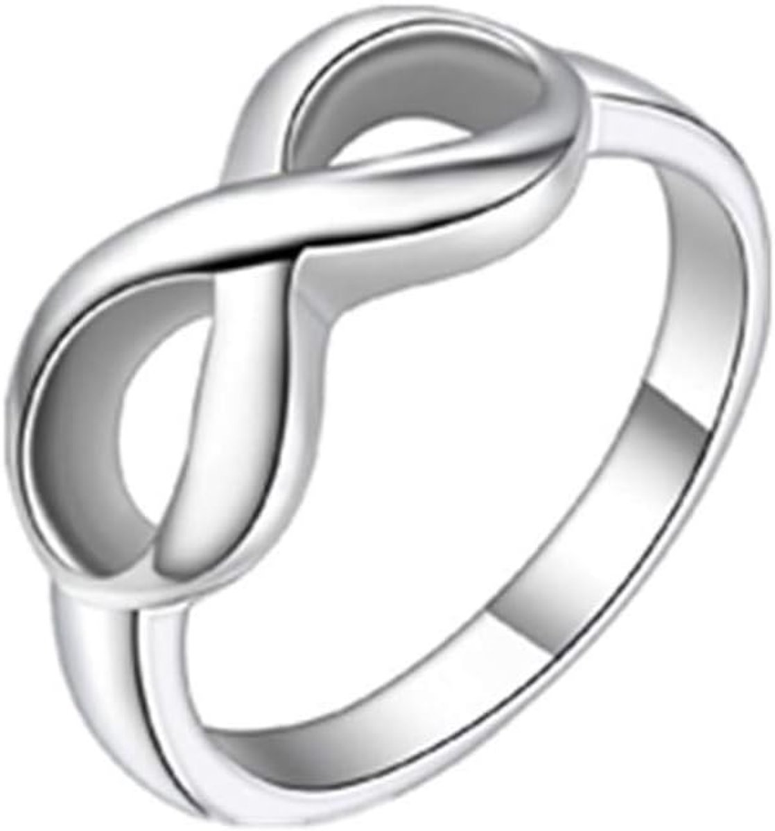 Sieraad voor dames, roestvrij staal, oneindige liefdesymbool 8 inch vorm, beloftering, trouwdag, verloving, bruiloft, band, 8 mm breed, zilver, maat 49 tot 62