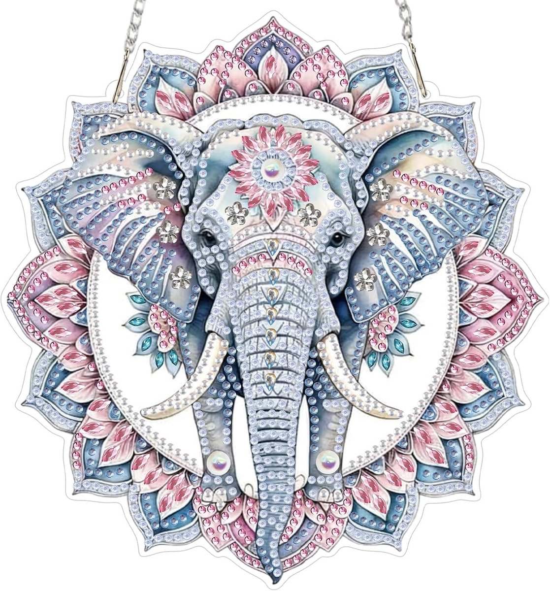 Diamond Painting Hangende ornamentkit, olifant, diamond painting, hanger, mandala-krans, 5D, diamant, raamafbeeldingen, dubbelzijdig met ketting voor feest, krans, deur, raam, wanddecoratie