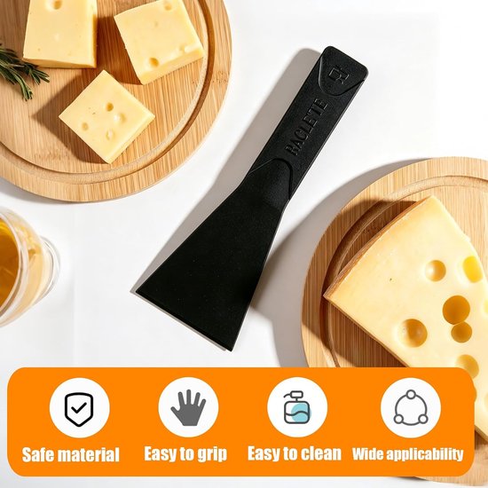 Spatels, robuuste raclettespatel, racletteschuiver, anti-aanbak, raclette-schuiver voor kaas, racletteschraper, kunststof raclettes, spatel voor fondue en meer, zwart — afbeelding 3
