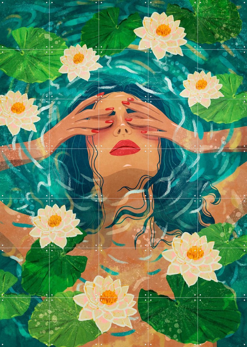 IXXI Lost Among Water Lilies, Raissa Oltmanns - 100 x 140 cm - Gratis ophangtool - Grote wanddecoratie en posters - Abstract, Fantasierijk, Kleurrijk