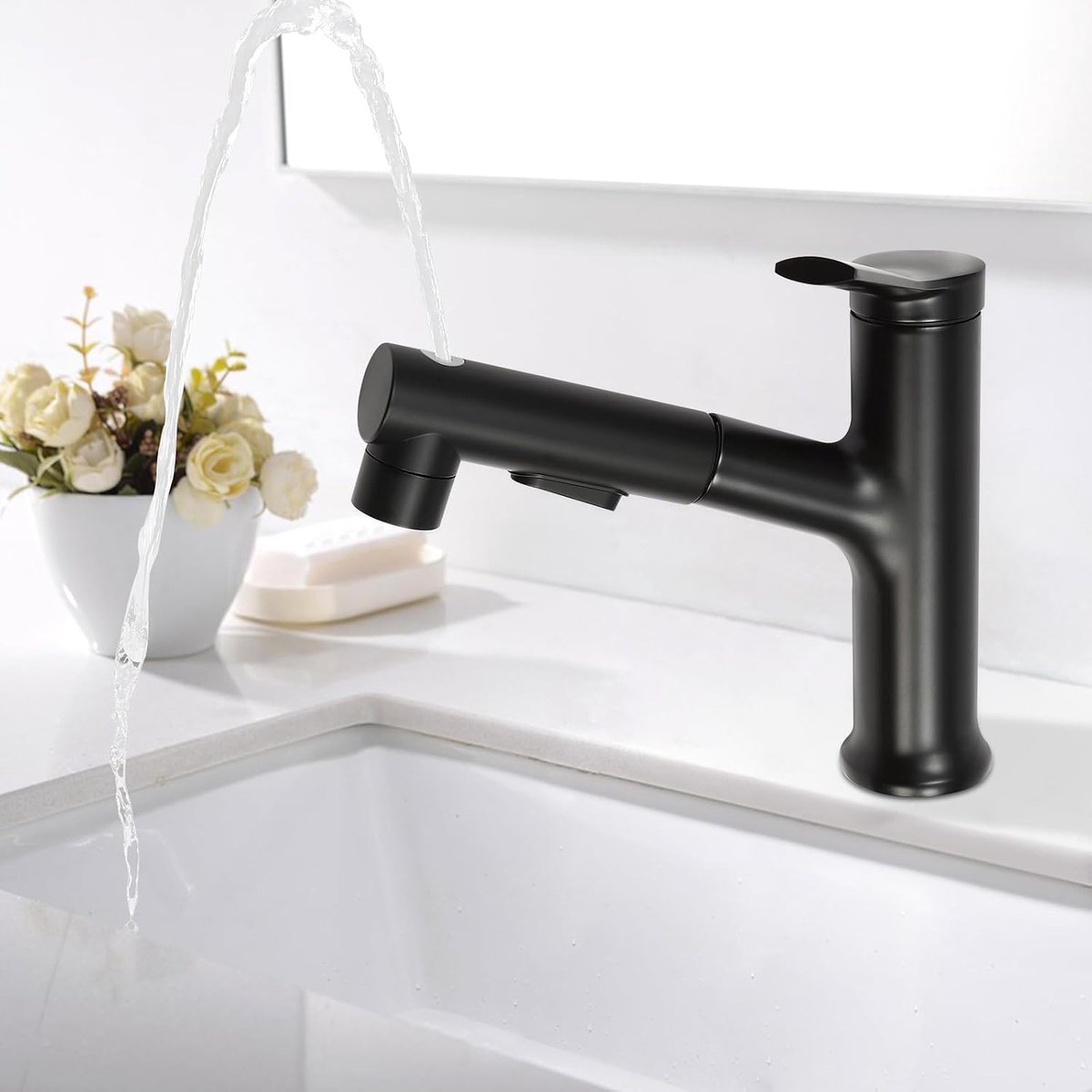 keuken/badkamer, keukenkraan met uittrekbare douche, keukenkraan met 3 douches, 360° uittrekbare mengkraan, keuken, spoelbakarmatuur voor de badkamer, keuken (zwart)