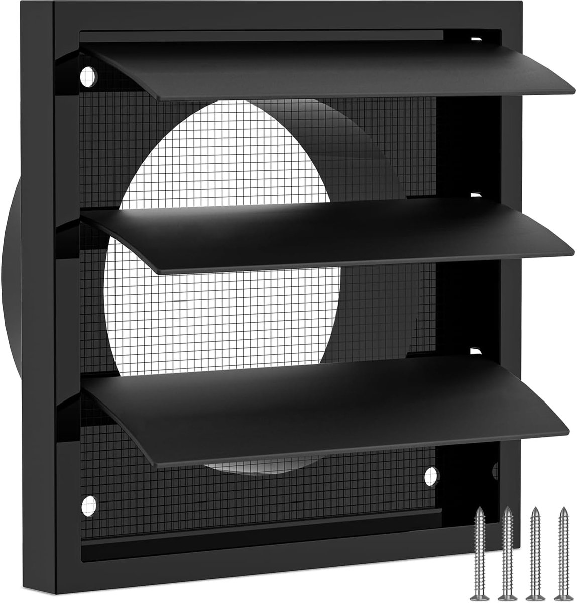 Afsluitbaar ventilatierooster, 100 mm, 140 mm x 140 mm, met beweegbare lamellen, jaloezie en insectenbescherming, ABS-afsluitrooster voor garage, badkamer, keuken, buitenmuren, droger