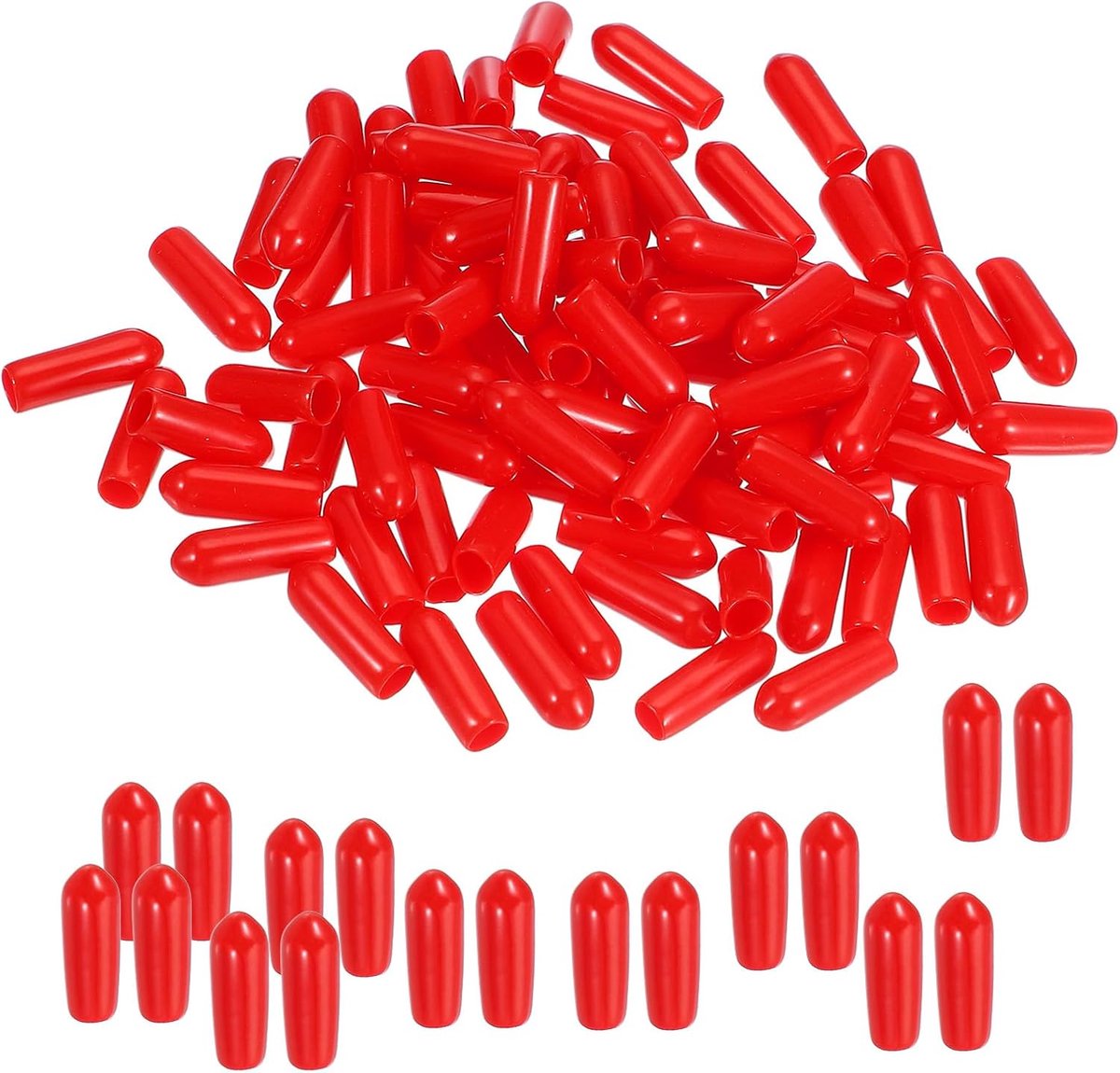 Ronde rubberen eindkappen 4 mm ID, 100 stuks rubberen boutafdekkappen vinyl rubber flexibele schroefdraadbeschermers voor metalen buisstangbouten, rood
