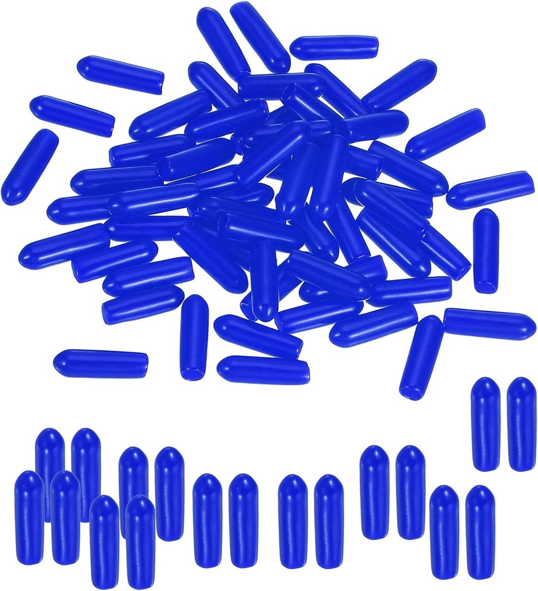 Ronde rubberen eindkappen 3,5 mm ID, 100 stuks rubberen boutafdekkappen vinyl rubber flexibele schroefdraadbeschermers voor metalen buisstangbouten, blauw