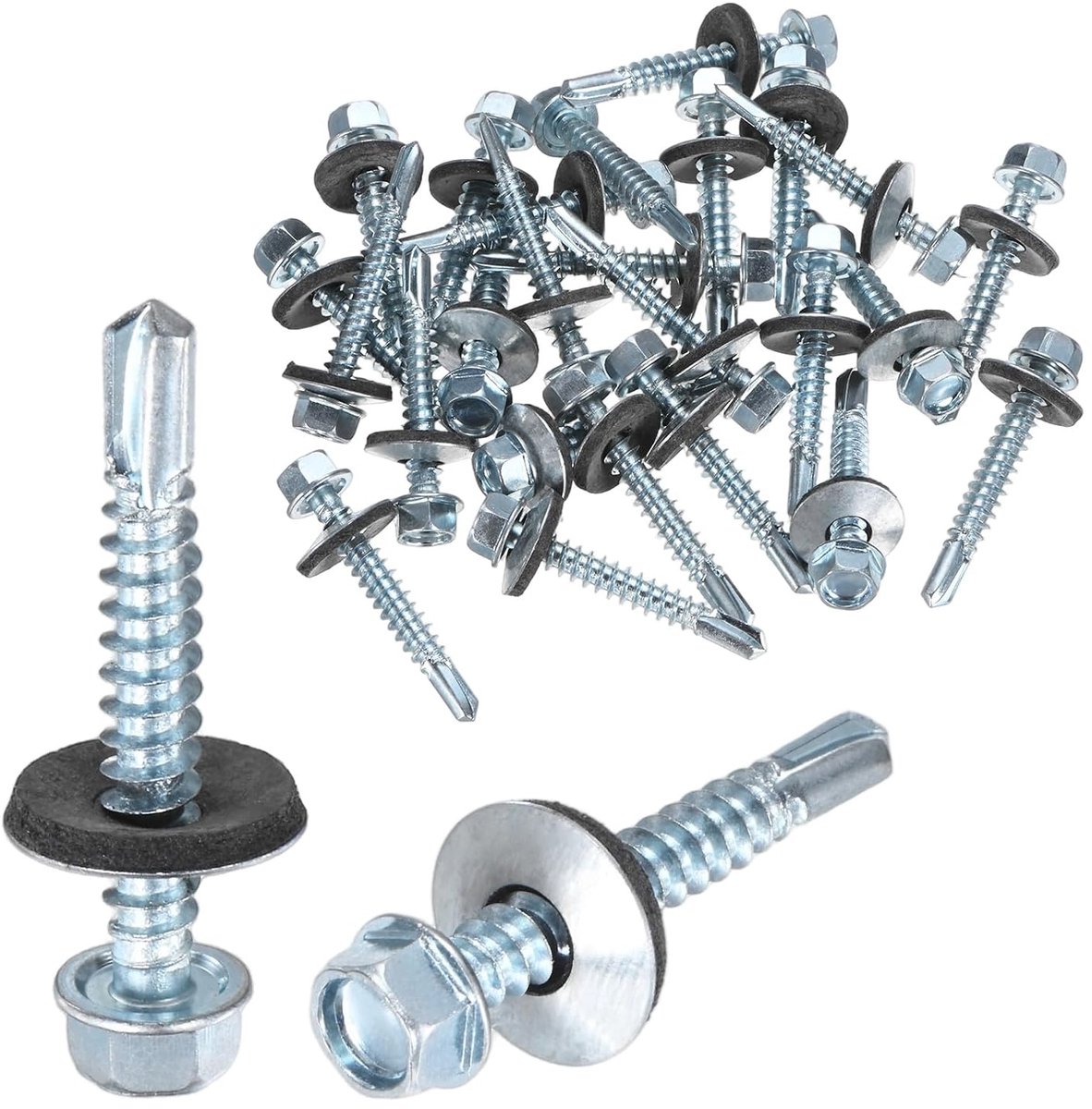 Zelfborende schroeven met rubberen afdichting M5,5 x 38 mm van verzinkt koolstofstaal met zeskantkop voor metalen dak/gevelplaten/stalen constructies