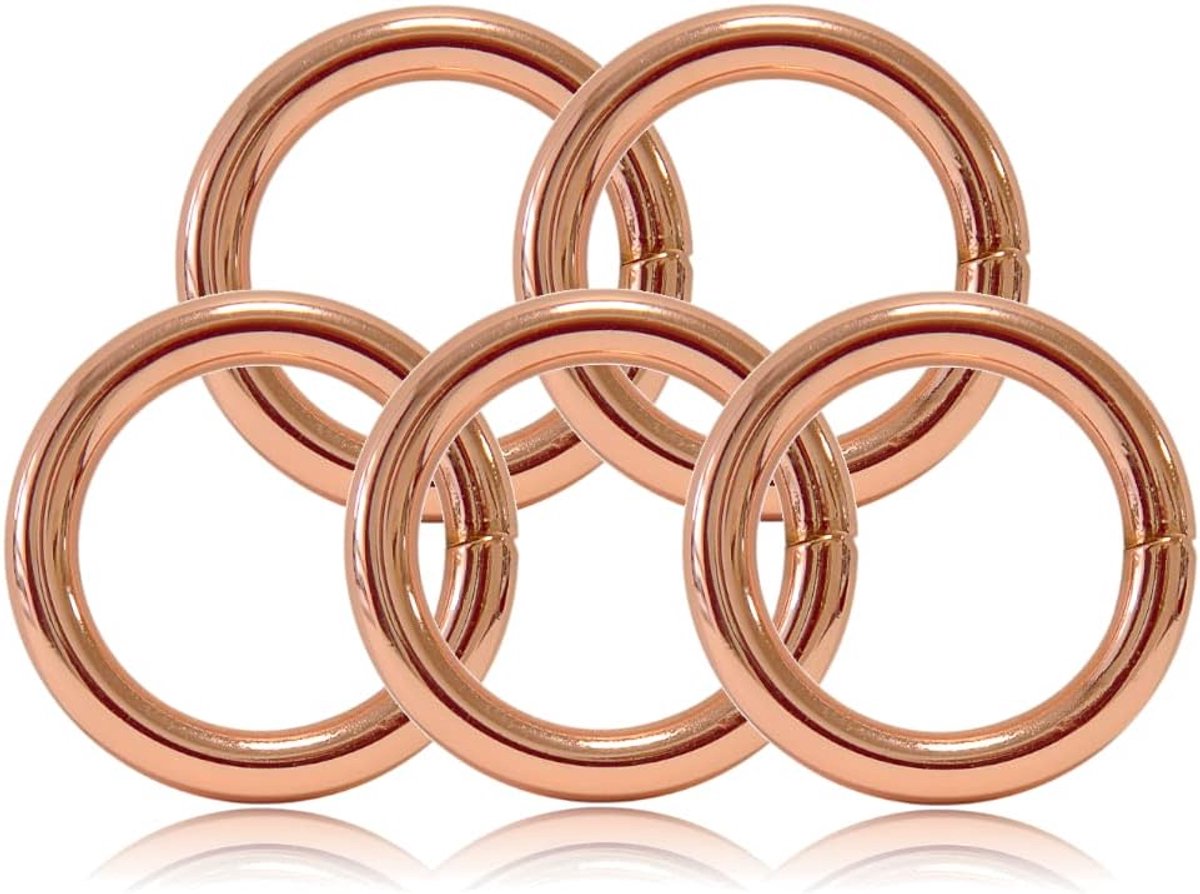 O-ring van staal 20 mm binnendiameter roségoud, 30 mm buitendiameter en 5 mm dikte, set 5 stuks, gesloten beslag voor DIY hondenhalsband en hondenlijn, geschikt met paracord 550 en knopen