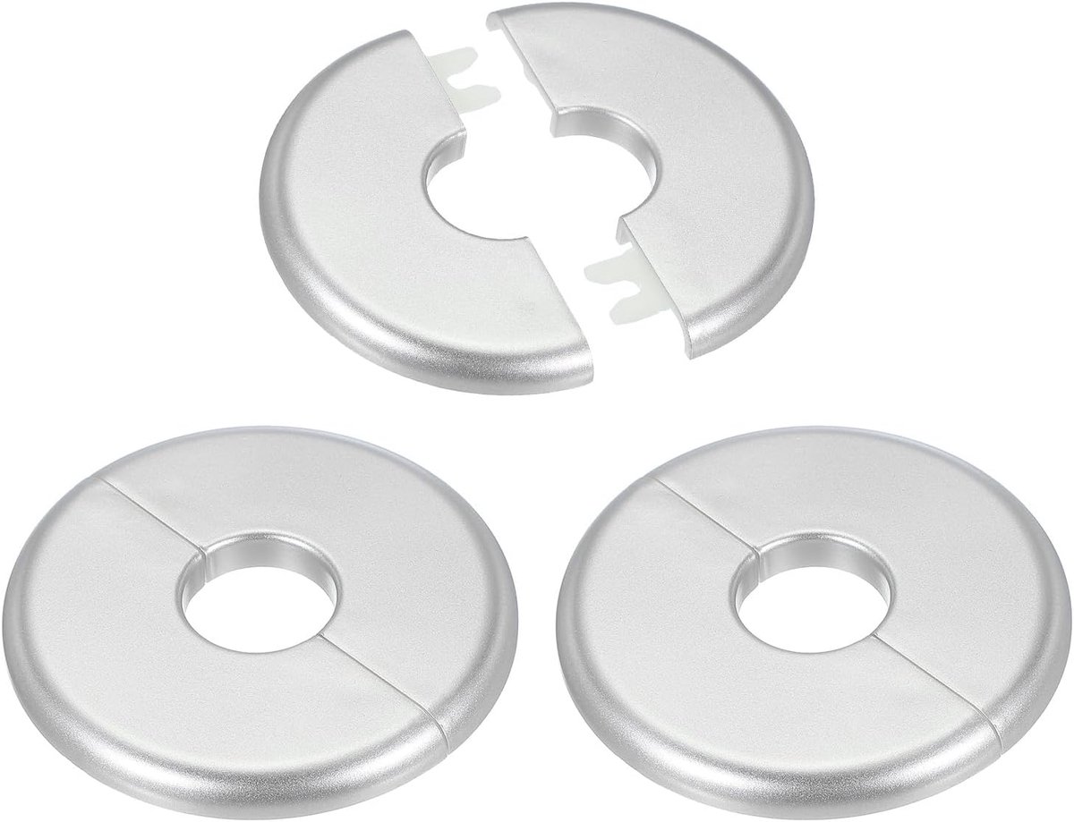 Muursplitflens 23,5mm/0,93", 3 stuks ABS ronde zelfklevende schildplaatbeugel voor waterpijpkraandecoratie, zilver