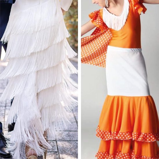 = Cuquillo-franjes om te Naaien van Flamenco en Sevilla. Samenstelling Rayon 100%. Lengte van 20cm. 5m Stukken - (Wit) — afbeelding 3