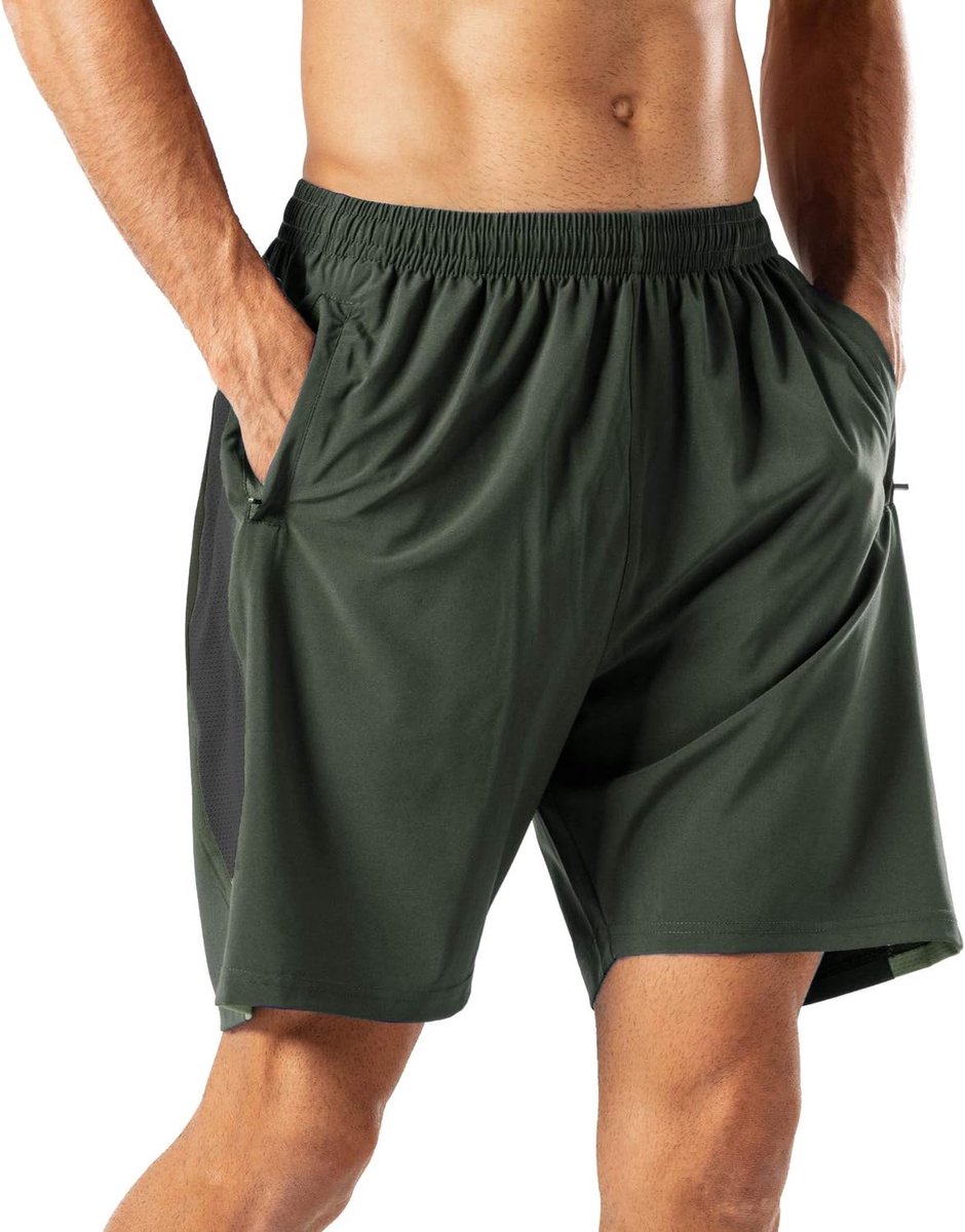 hardloopbroek voor heren, sneldrogend, sport, korte broek met ritszak