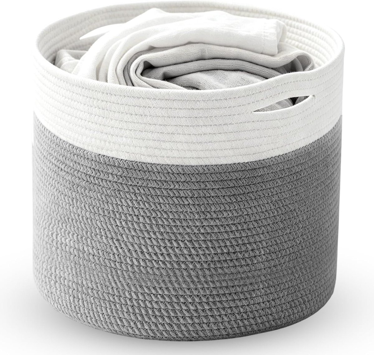 Wasmand, gevlochten, diameter 40 x hoogte 35 cm, opbergmand met handgrepen, wasverzamelaar, handgemaakt, mand opslag voor dekens, speelgoed, knuffeldieren, kleding, donkergrijs