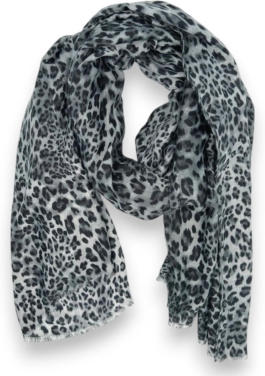 Leo Print dames doek 178 cm x 87 cm luipaardpatroon halsdoek met lichte franjes lente sjaal
