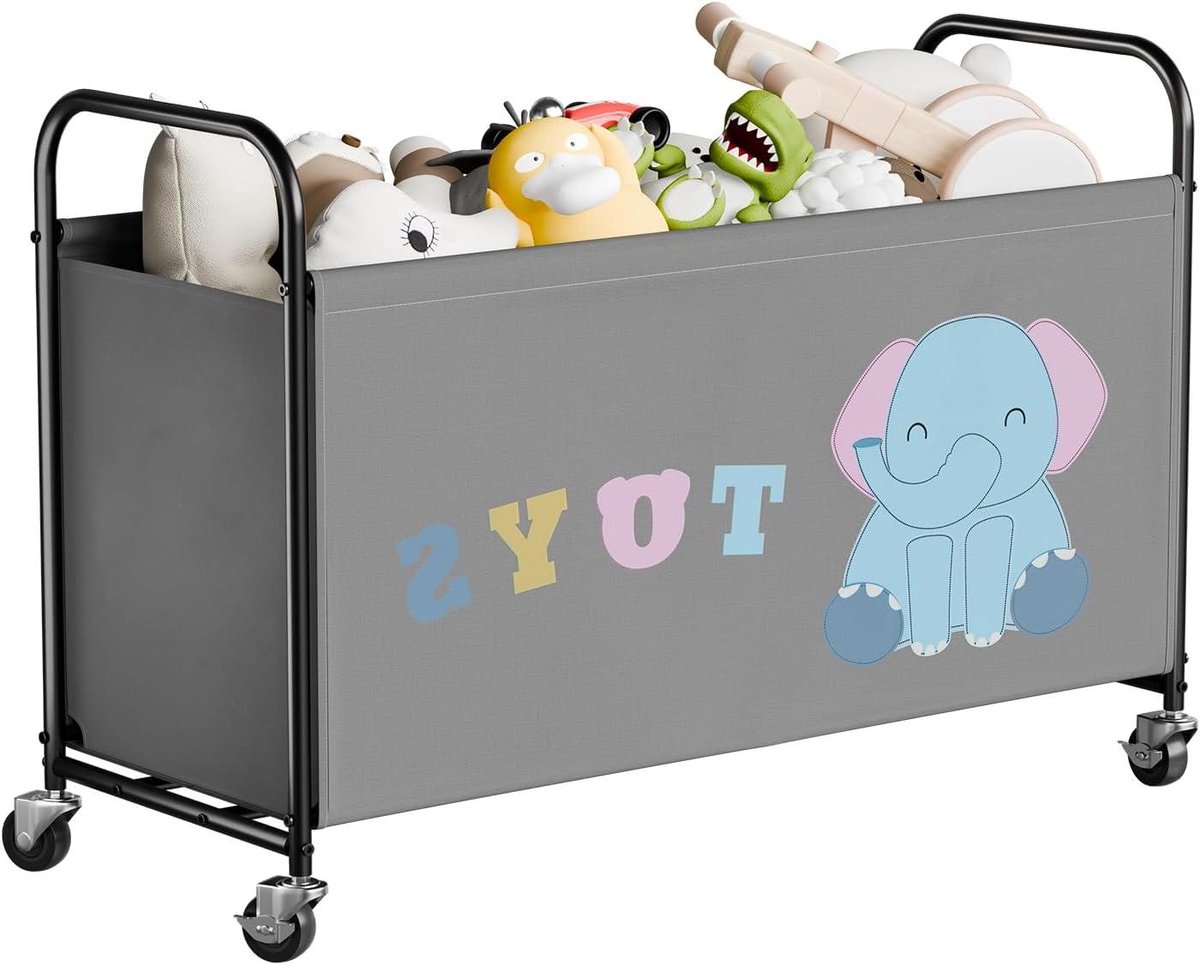 Speelgoedkist met Wiel - Opberg Organizer - Kinderkamer Opbergen - Grote Capaciteit - 135L - Grijs