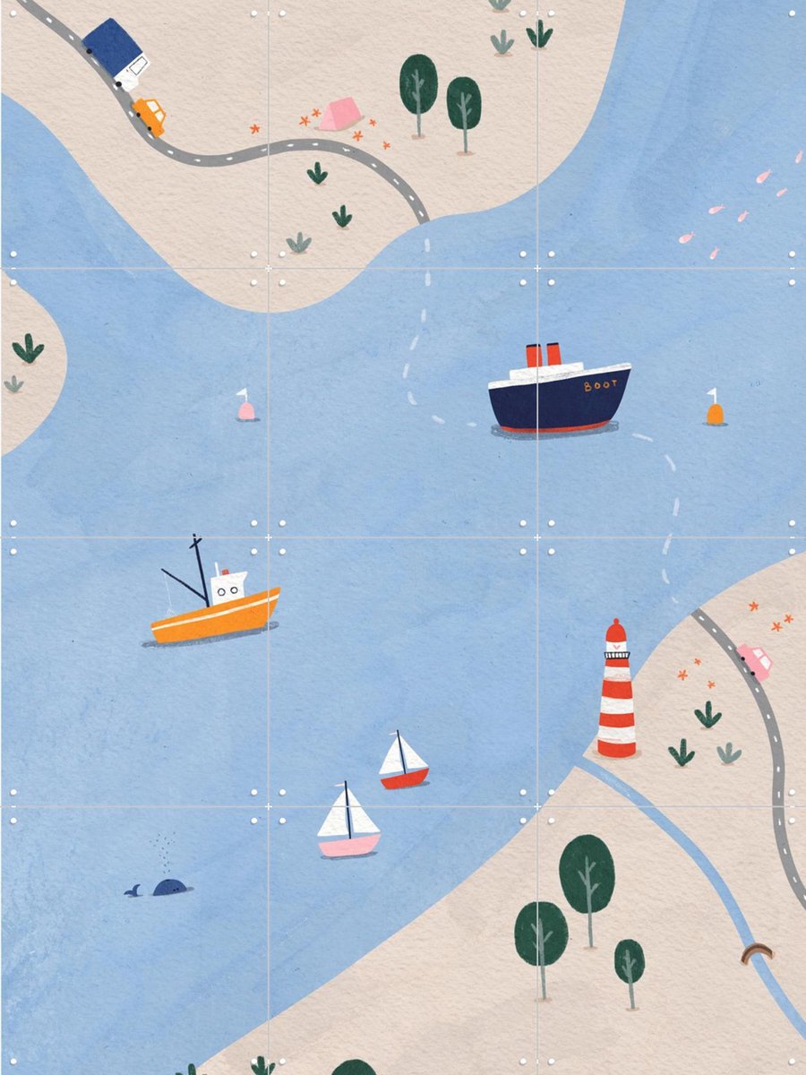 IXXI Zeekaart, Alijt - 60 x 80 cm - Gratis ophangtool - Grote wanddecoratie en posters - Speels, Geometrische Kunst, Kleurrijk, Cartoonesk