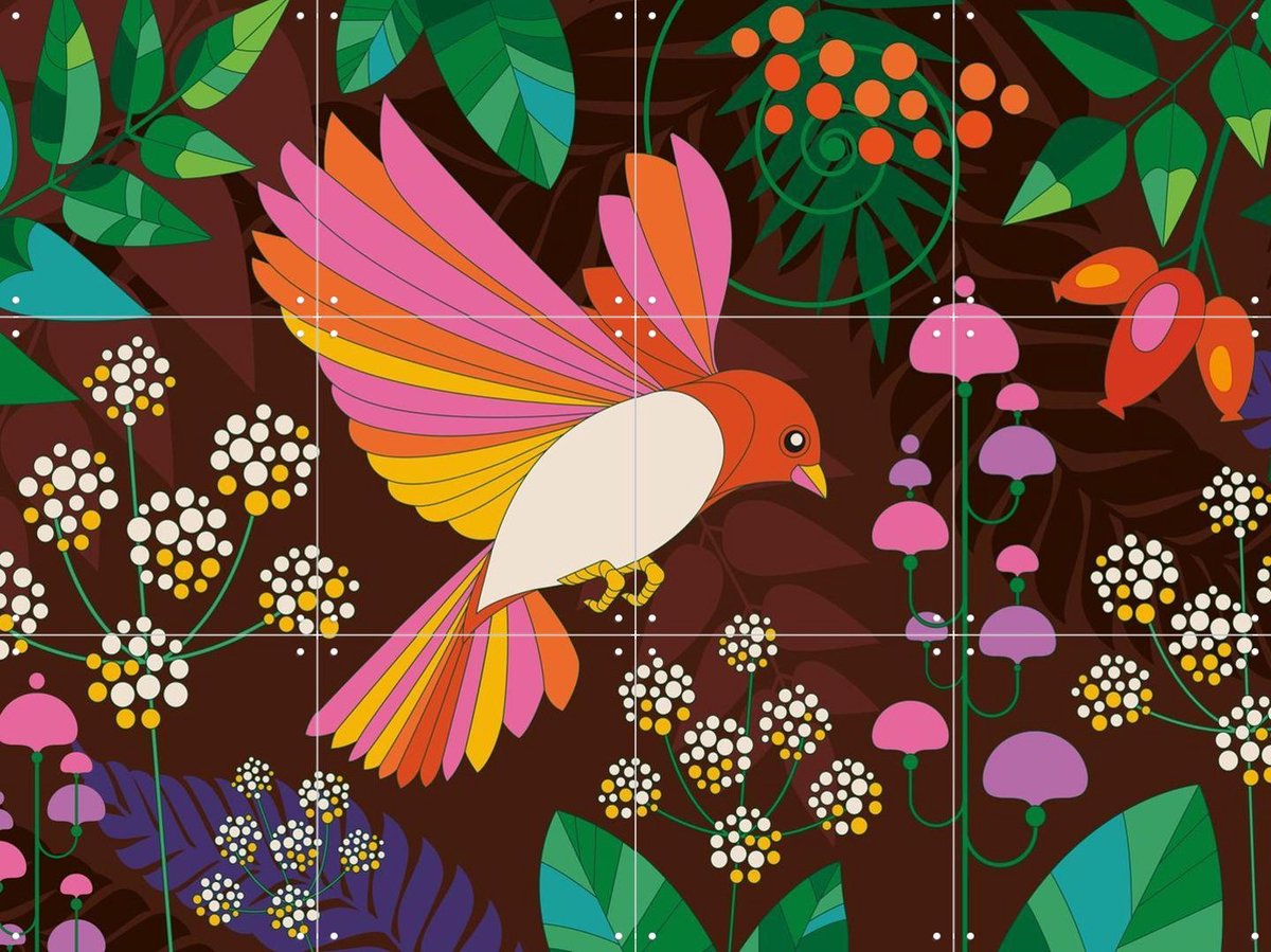 IXXI Chocolate Forest Flowers, Bo Lundberg - 80 x 60 cm - Gratis ophangtool - Grote wanddecoratie en posters - Speels, Retro, Illustraties, Trap