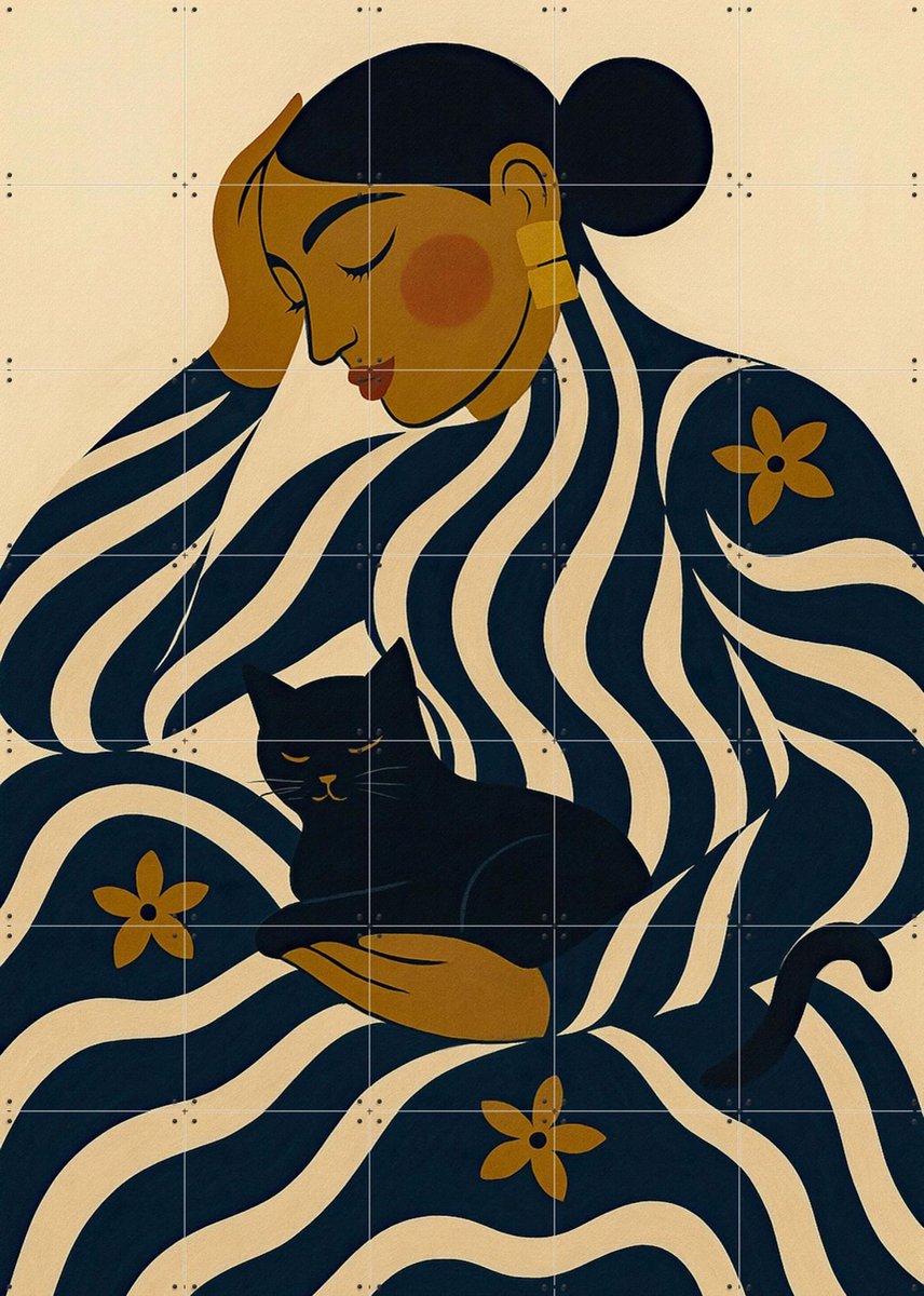 IXXI Purring Comes With The Outfit, Moonheart Artworks - 100 x 140 cm - Gratis ophangtool - Grote wanddecoratie en posters - Fantasierijk