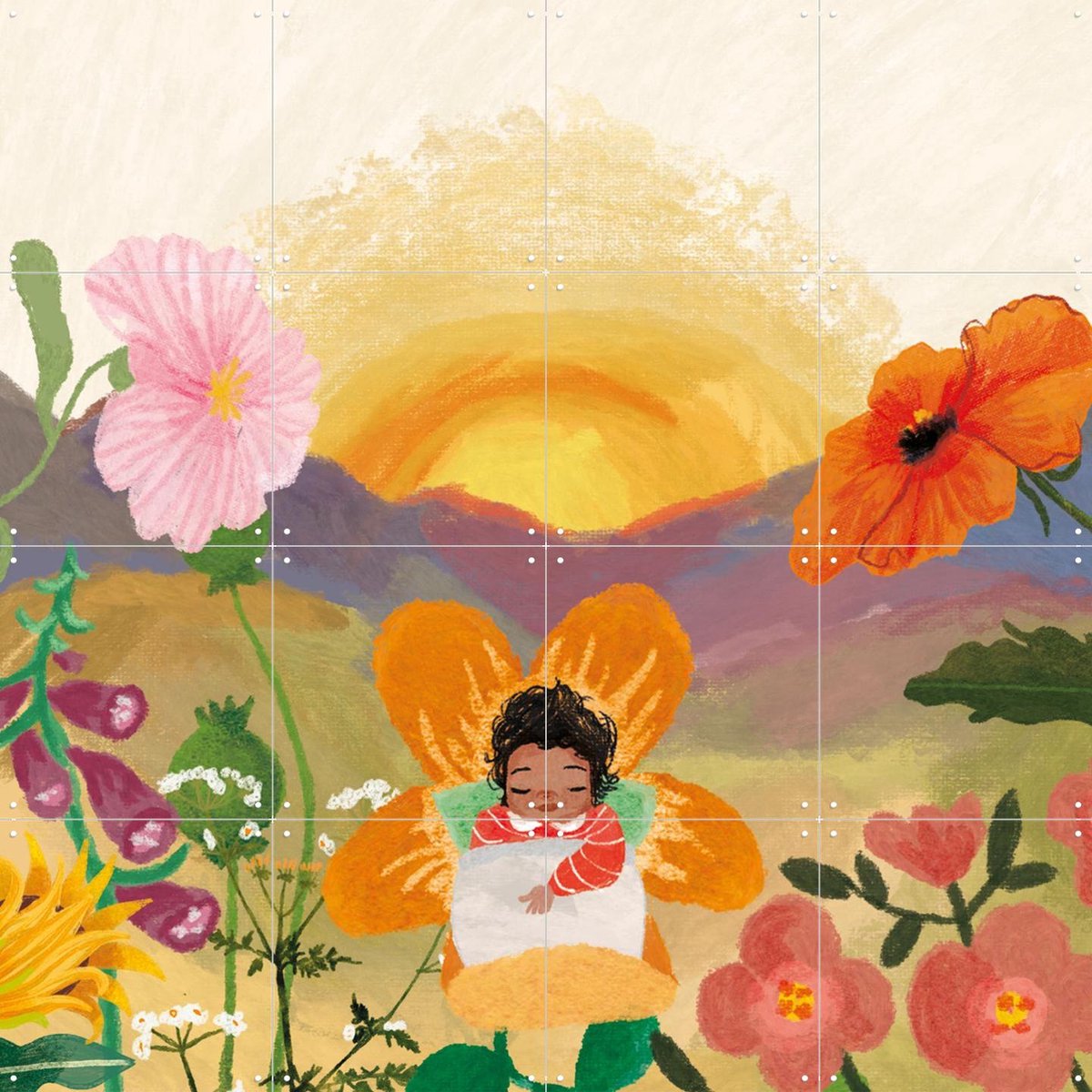 IXXI Zomerbaby, Esther Sepers - 80 x 80 cm - Gratis ophangtool - Grote wanddecoratie en posters - Kleurrijk, Kinderkamer, Babykamer, Zonsondergang
