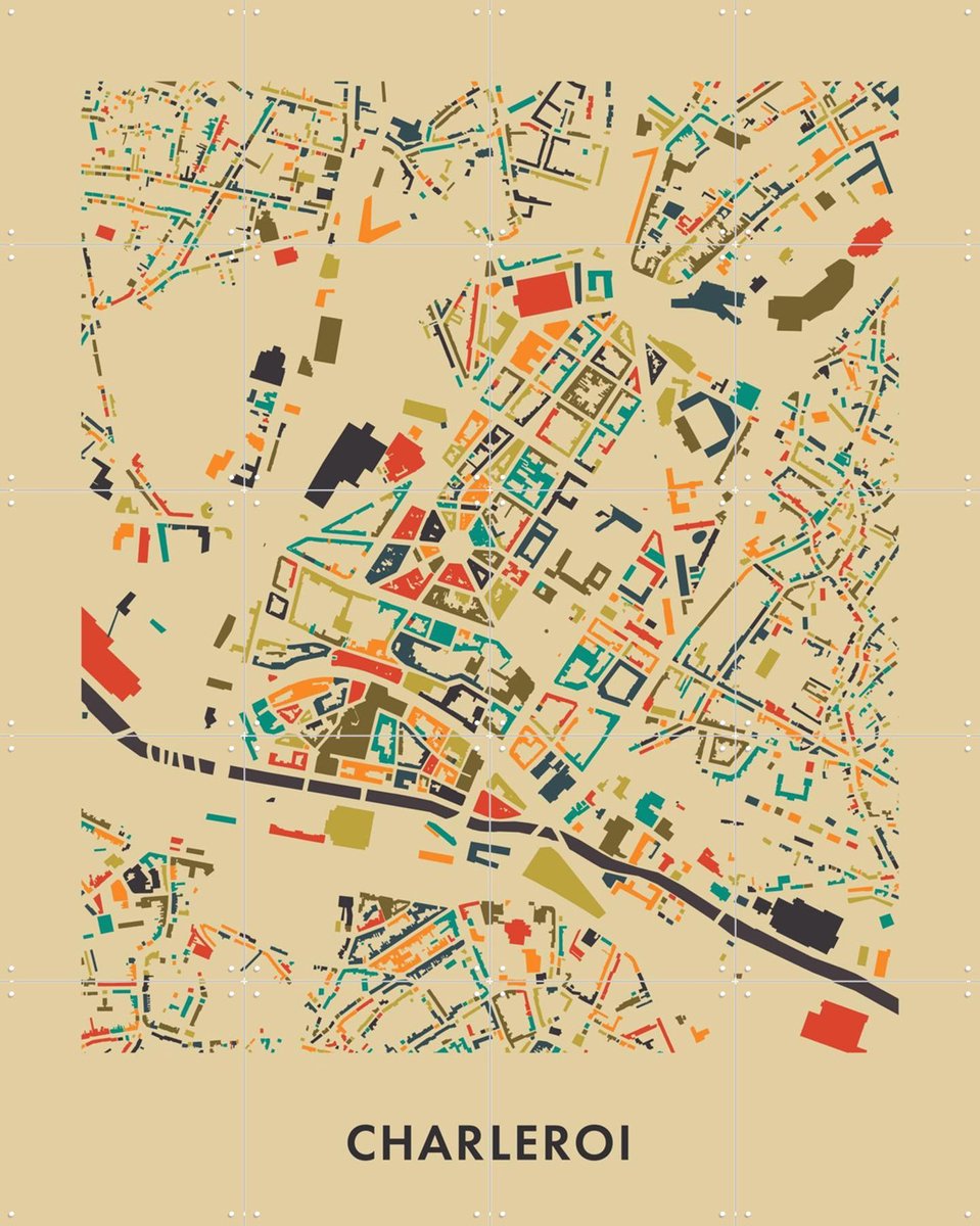 IXXI Charleroi Mosaic Map, Kunst in Kaart - 80 x 100 cm - Gratis ophangtool - Grote wanddecoratie en posters - Street art, Geometrische Kunst