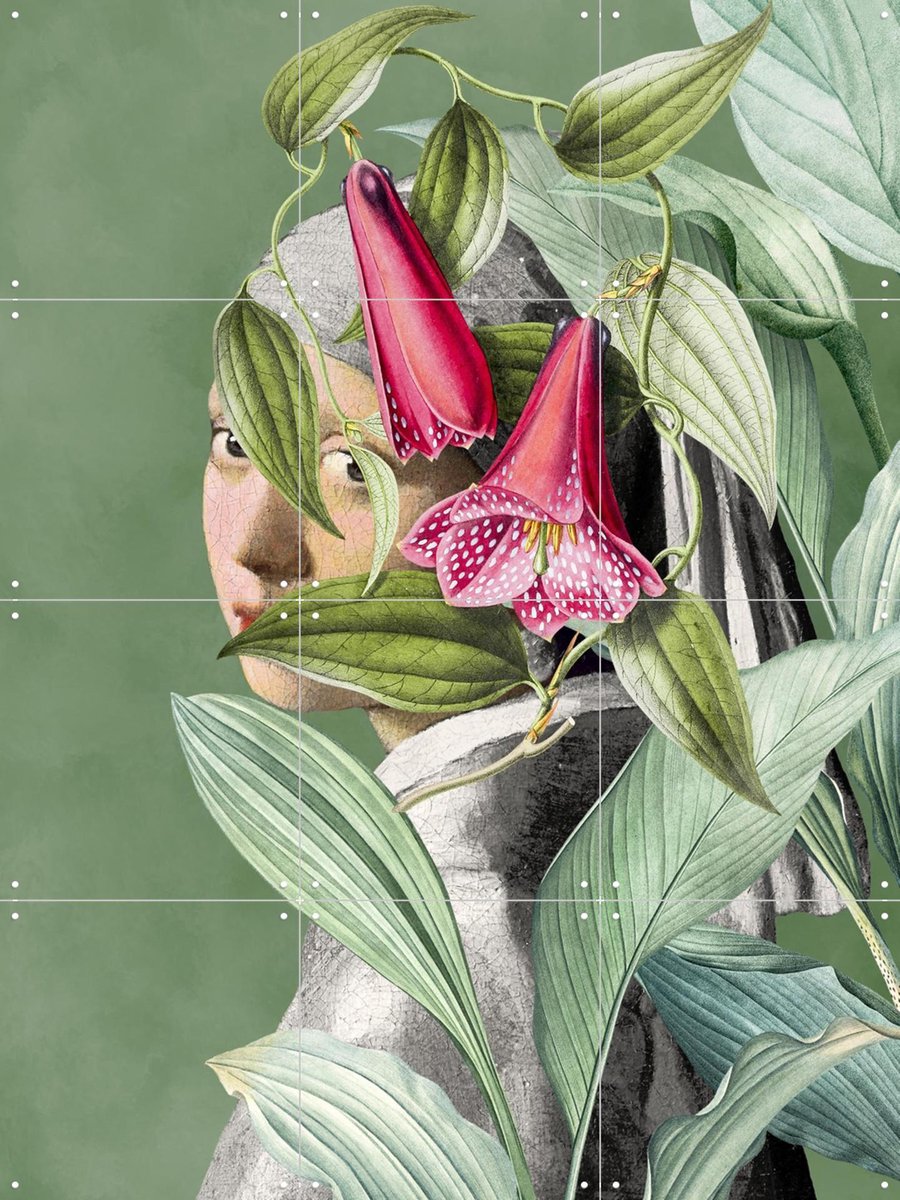 IXXI Meisje met de Parel - The Shy Edition, Marja van den Hurk - 60 x 80 cm - Gratis ophangtool - Grote wanddecoratie en posters - Modern, Gemengde