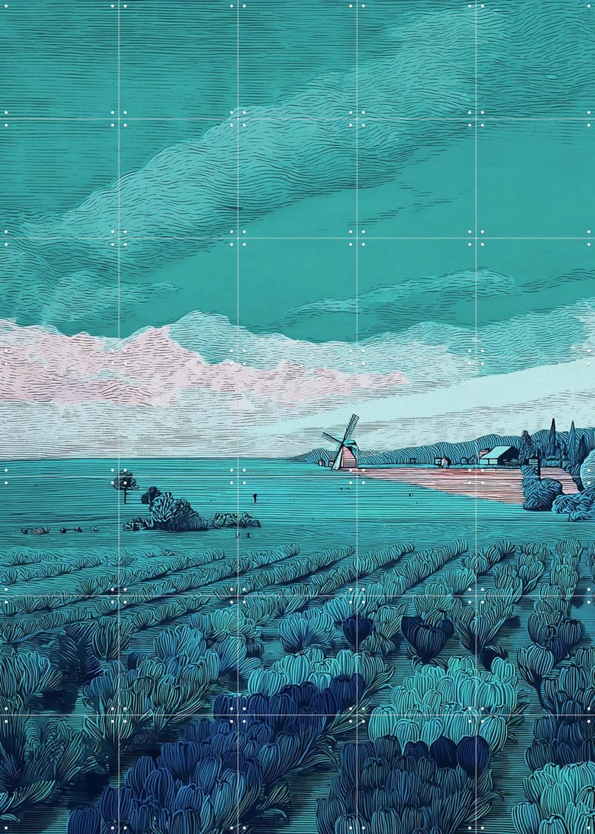 IXXI Tulpenveld 2, Artclaud - 100 x 140 cm - Gratis ophangtool - Grote wanddecoratie en posters - Kleurrijk, Modern, Speels, Fantasierijk, Digitale