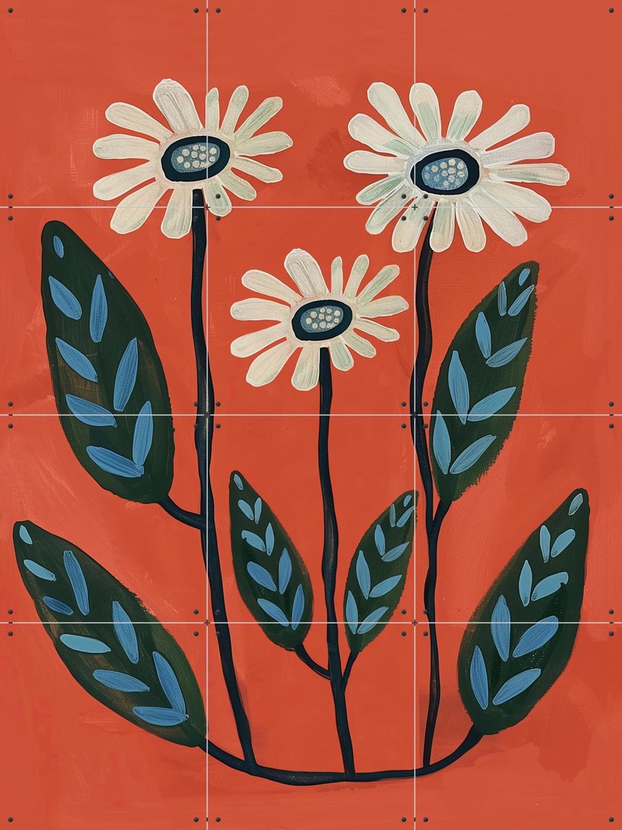 IXXI Terracotta Abstract Daisy Flowers, Branka Kodžoman - 60 x 80 cm - Gratis ophangtool - Grote wanddecoratie en posters - Abstract, Schilderijen