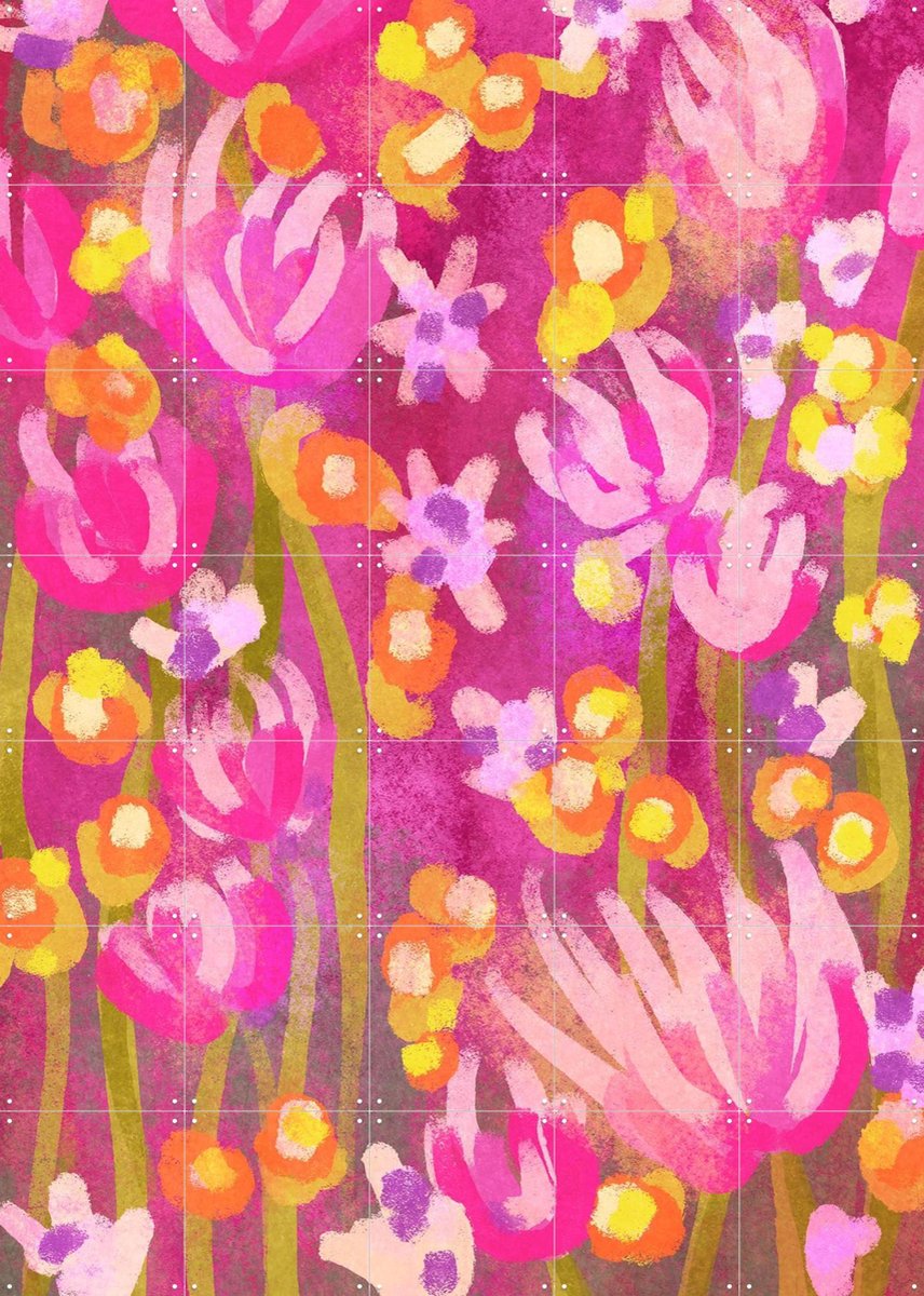 IXXI Heartwarming Abstract Flower Garden, Raissa Oltmanns - 100 x 140 cm - Gratis ophangtool - Grote wanddecoratie en posters - Kleurrijk, Woonkamer