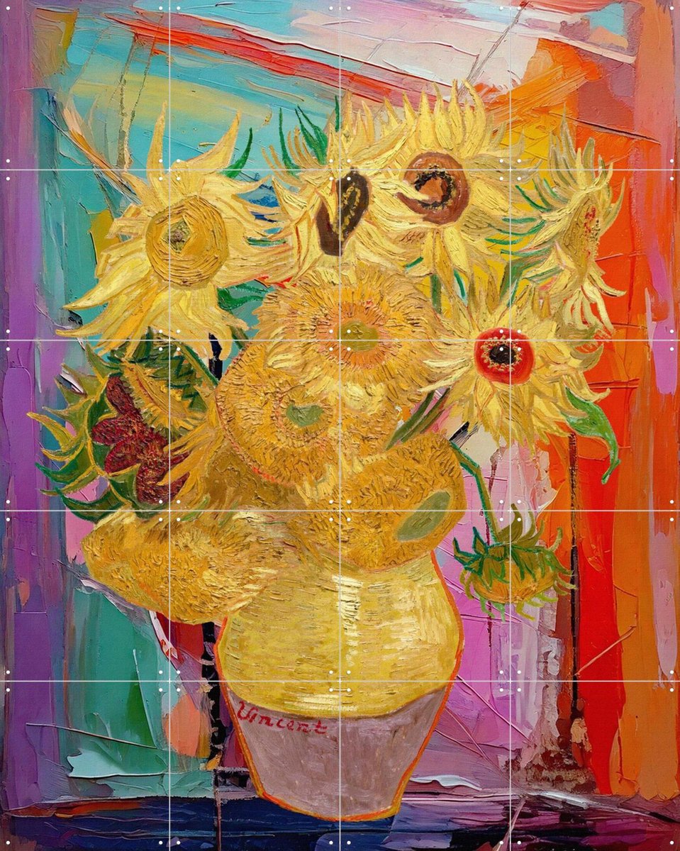 IXXI Zonnebloemen, Moonheart Artworks - 80 x 100 cm - Gratis ophangtool - Grote wanddecoratie en posters - Kwaststreken, Eetkamer, Woonkamer
