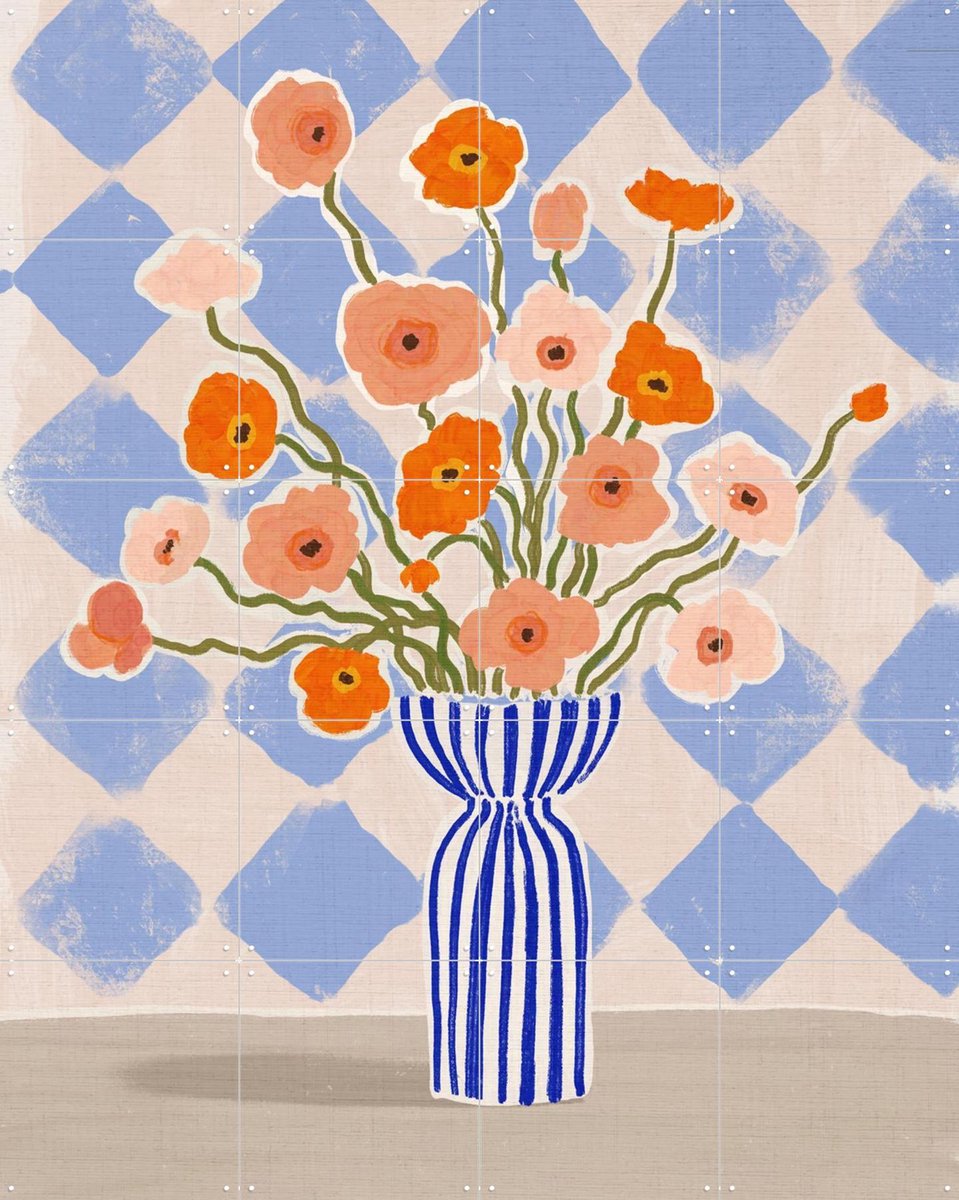 IXXI Painterly Poppies, Katarzyna Gąsiorowska & Various - 80 x 100 cm - Gratis ophangtool - Grote wanddecoratie en posters - Speels, Eetkamer