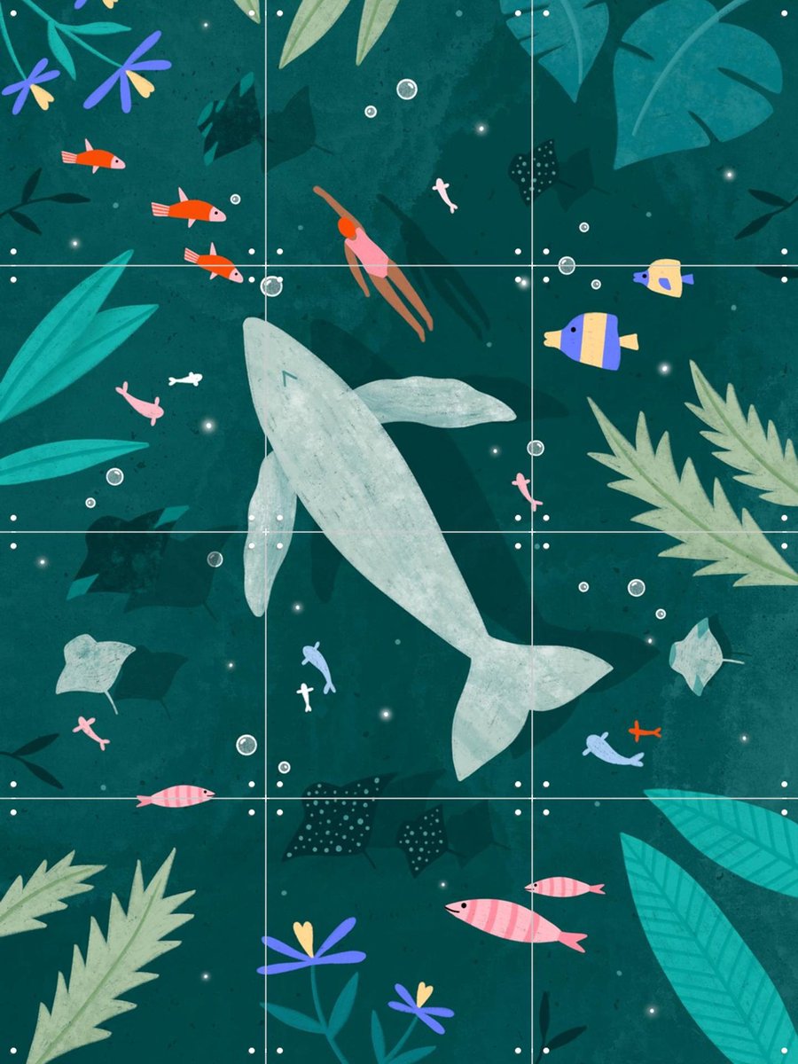 IXXI Swimming With A Whale, Bea Müller & Various - 60 x 80 cm - Gratis ophangtool - Grote wanddecoratie en posters - Speels, Surrealisme