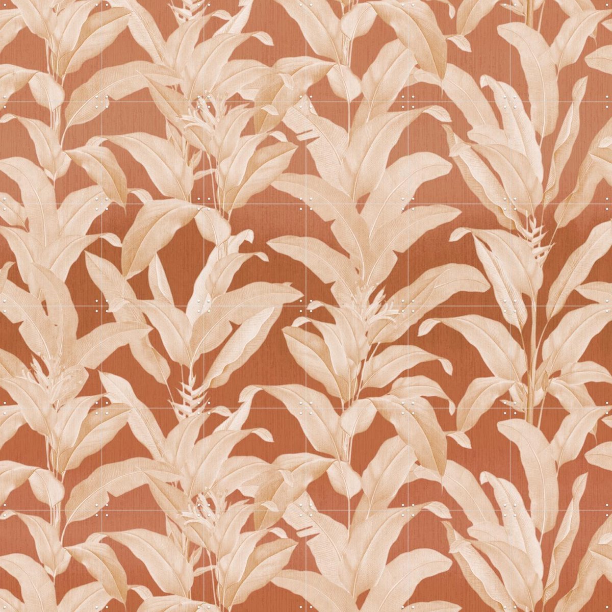 IXXI Tropical Vintage Jungle Leaves Terracotta, Bloomery Decor - 120 x 120 cm - Gratis ophangtool - Grote wanddecoratie en posters - Abstract