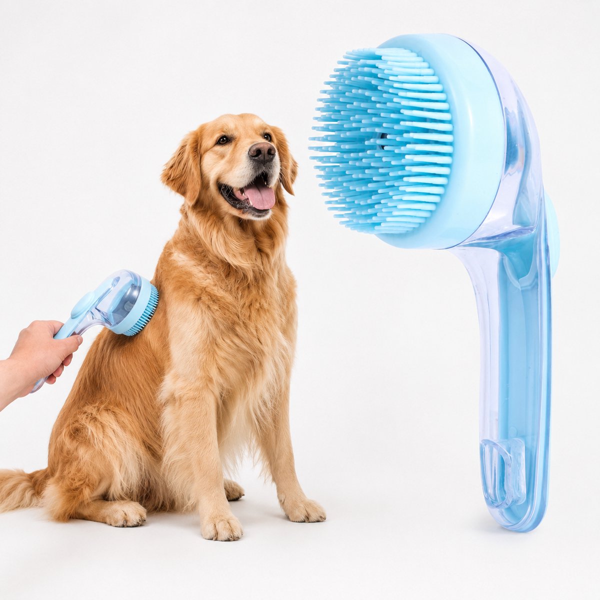 Namajunas - hondenborstel met zeepdispenser - 2 in 1 siliconen wasborstel voor honden | borstel voor verzorging en massage - voor langharige en kortharige honden en katten - blauw