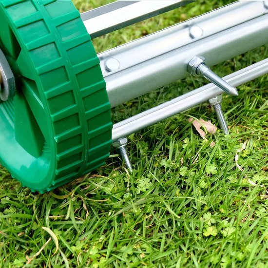 Gazonbeluchter Rollen - Handmatige Beluchter Tuin - Gazon Onderhouden - Verlicht Bodem Verdichting - 145 cm Lengte - Zilver — afbeelding 4