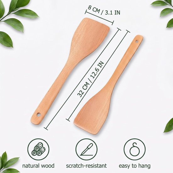 2-delige set van hout, keukengerei van bamboe, spatel en accessoires, spatel met handvat 30 cm lang voor wok, pan en servies — afbeelding 5