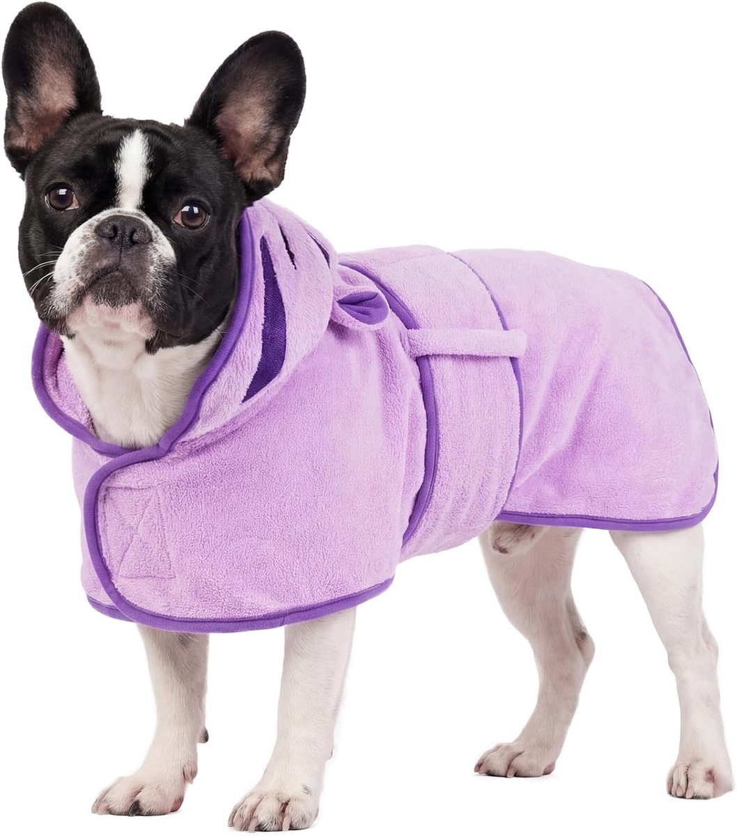 Droogjas voor honden, badjas voor het drogen van honden, hondenhanddoeken voor middelgrote honden, microvezel badjas super absorberend met capuchon en verstelbare buikbandjes voor Frenchie