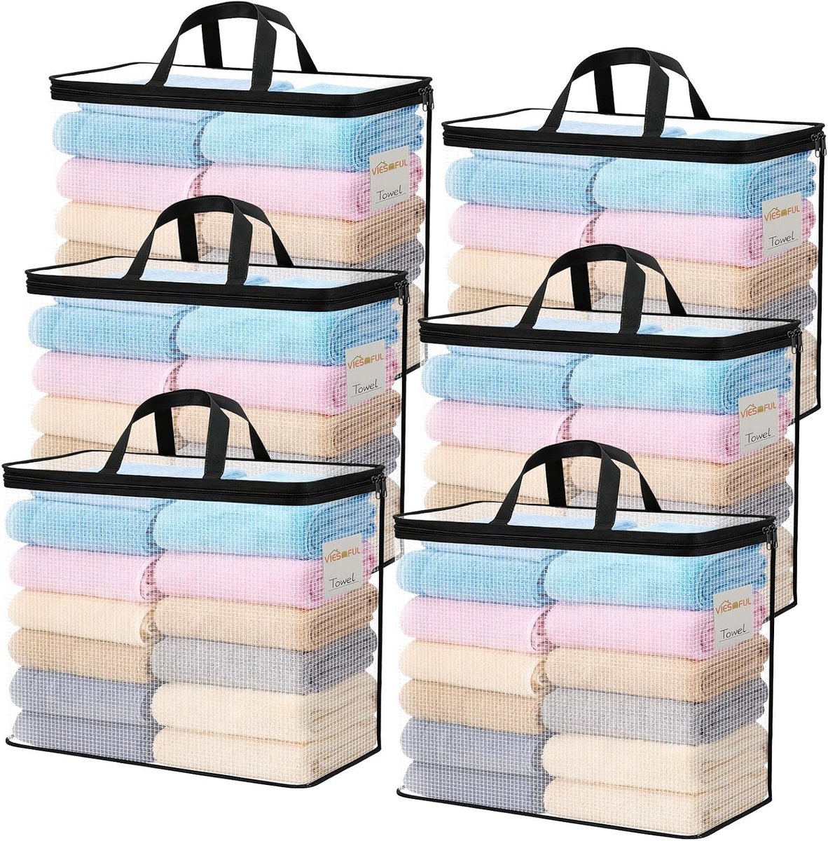 6 stuks doorzichtige opbergzakken voor kleding, 49 x 39 cm x 21 cm, doorzichtige PVC-mesh-kledingorganizers met ritssluiting voor dekens, kleding, beddengoed, truien, speelgoed en kastopslag