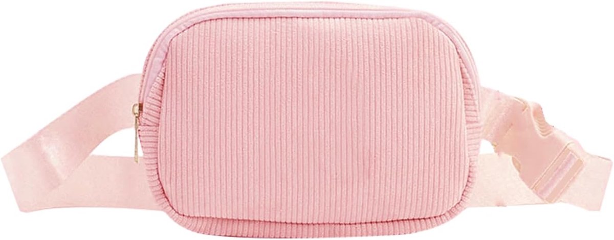 Heuptas Dames Heren Riemtas Cord Borsttas met verstelbare riem Heuptas Mode Heuptassen voor Lopen Reizen Wandelen, roze, modern