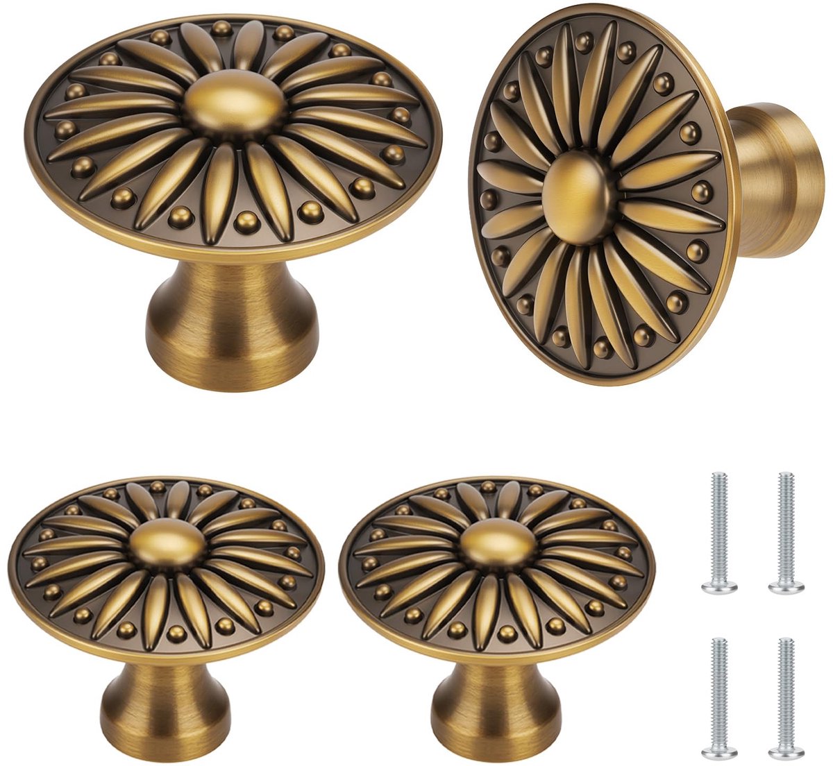 Messing kastknoppen, antieke Europese stijl gesneden ladehandgrepen, ronde retro kastknoppen met schroeven, deurgreep voor kledingkast, slaapkamer, keuken, meubels