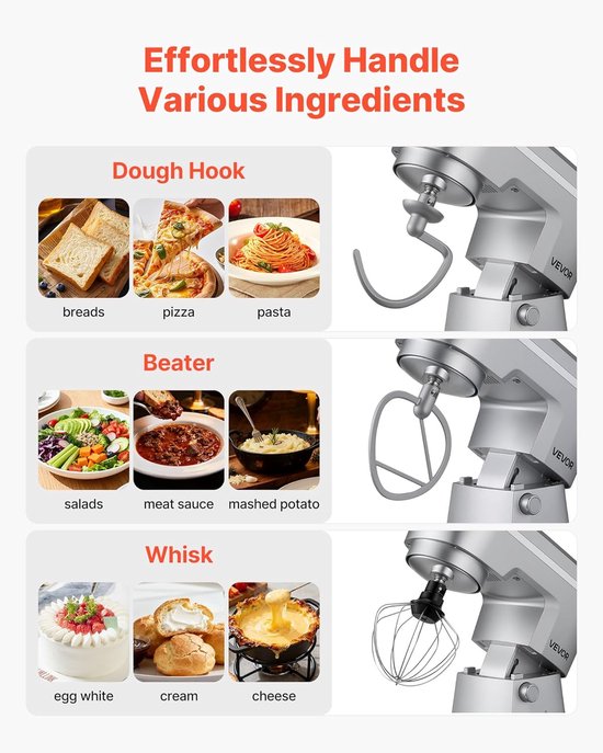 Keukenmachine - Mixer Foodprocessor - Bakken en Koken - 10 Snelheden - 5.7 Liter Kom - Zilver — afbeelding 3
