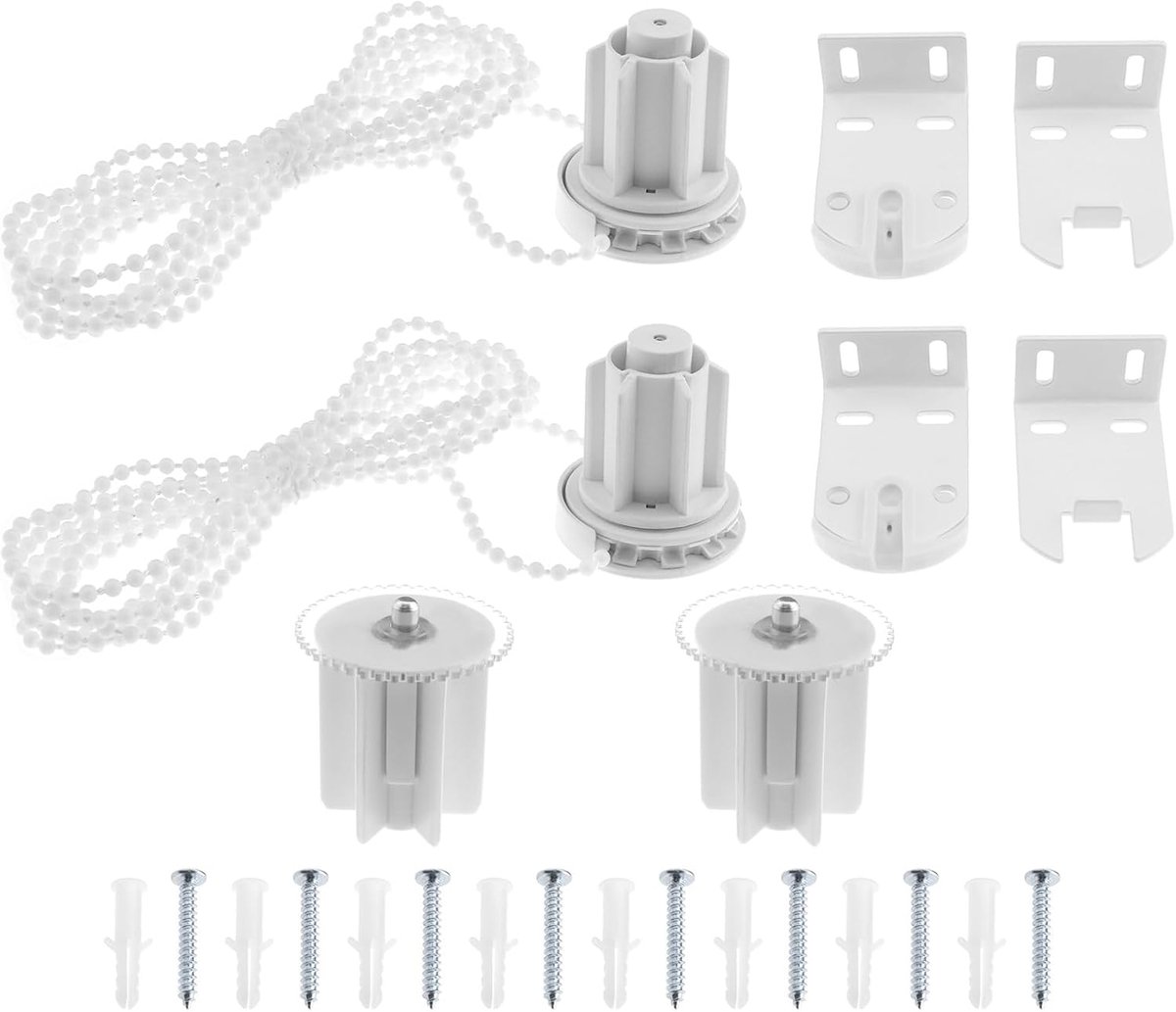 2 sets rolgordijn koppeling met metalen beugel & kraal ketting rolgordijn koppeling voor 38mm (1-1/2 inch) binnendiameter aluminium buis rolgordijnen wit