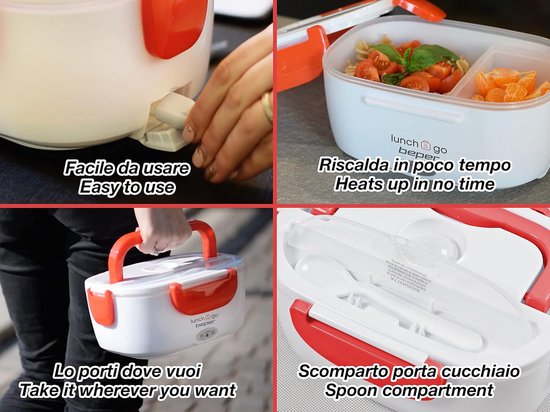 Elektrische Voedselverwarmer - Draagbare Lunchbox - Lunch Opwarmen - Dubbel Compartiment - 1450 ml - Rood — afbeelding 5