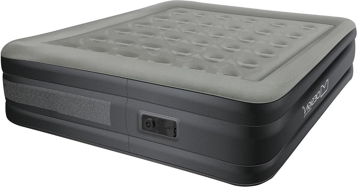 Luchtbed Dubbel - Opblaasbaar Bed - Kamperen en Logeren - Met Ingebouwde Pomp - 203x157x47cm - Grijs