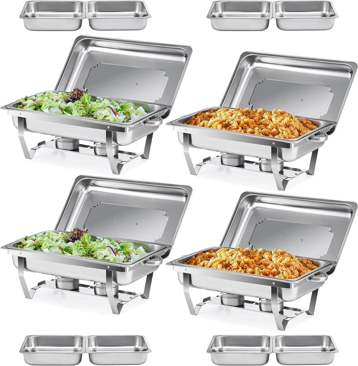 Chafing Dish Set - Warmhoudbak Buffet - Feesten Buffet - Voedselveilig Roestvrij Staal - 4x 9L - Zilver