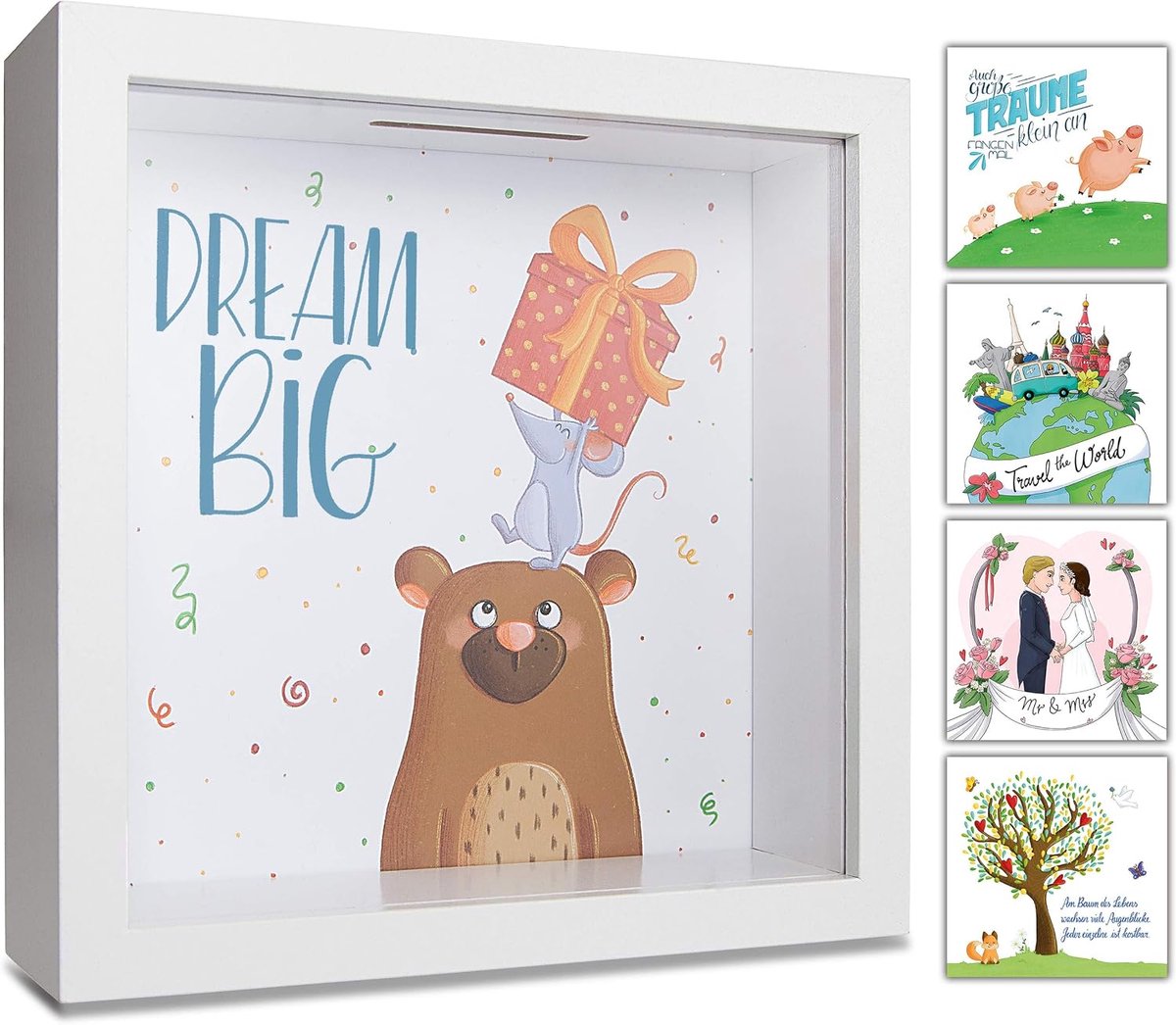 - Spaarpot kinderen I Dream Big I Money Box Kids I Piggy Bank for Girl Boy I Photo Frame I 3D Picture Box I Geld Box Geschenken voor Cash to Birthday, Baby Shower, Kerstmis of Christening