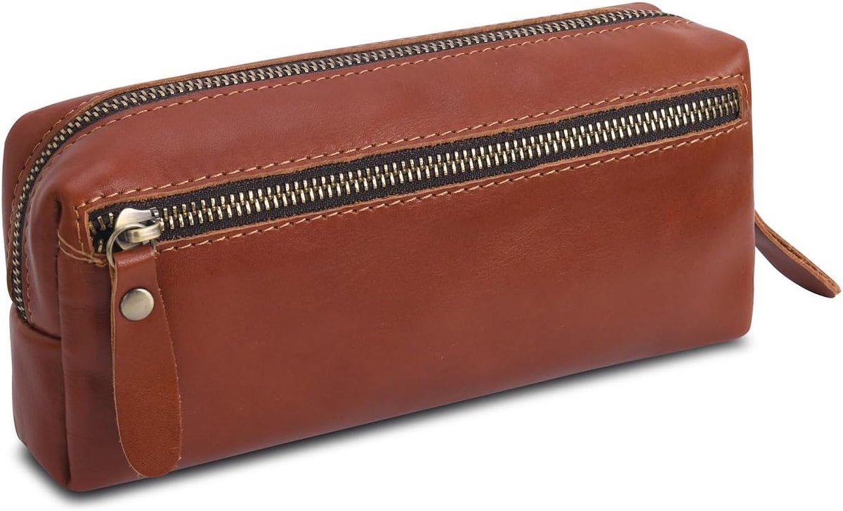 Pen Case Echt Lederen Potlood Pouch Markers Houder Grote Capaciteit Tas met Zijrits Pocket Mouw voor Briefpapier Make-up Gebruiksvoorwerpen Organizer