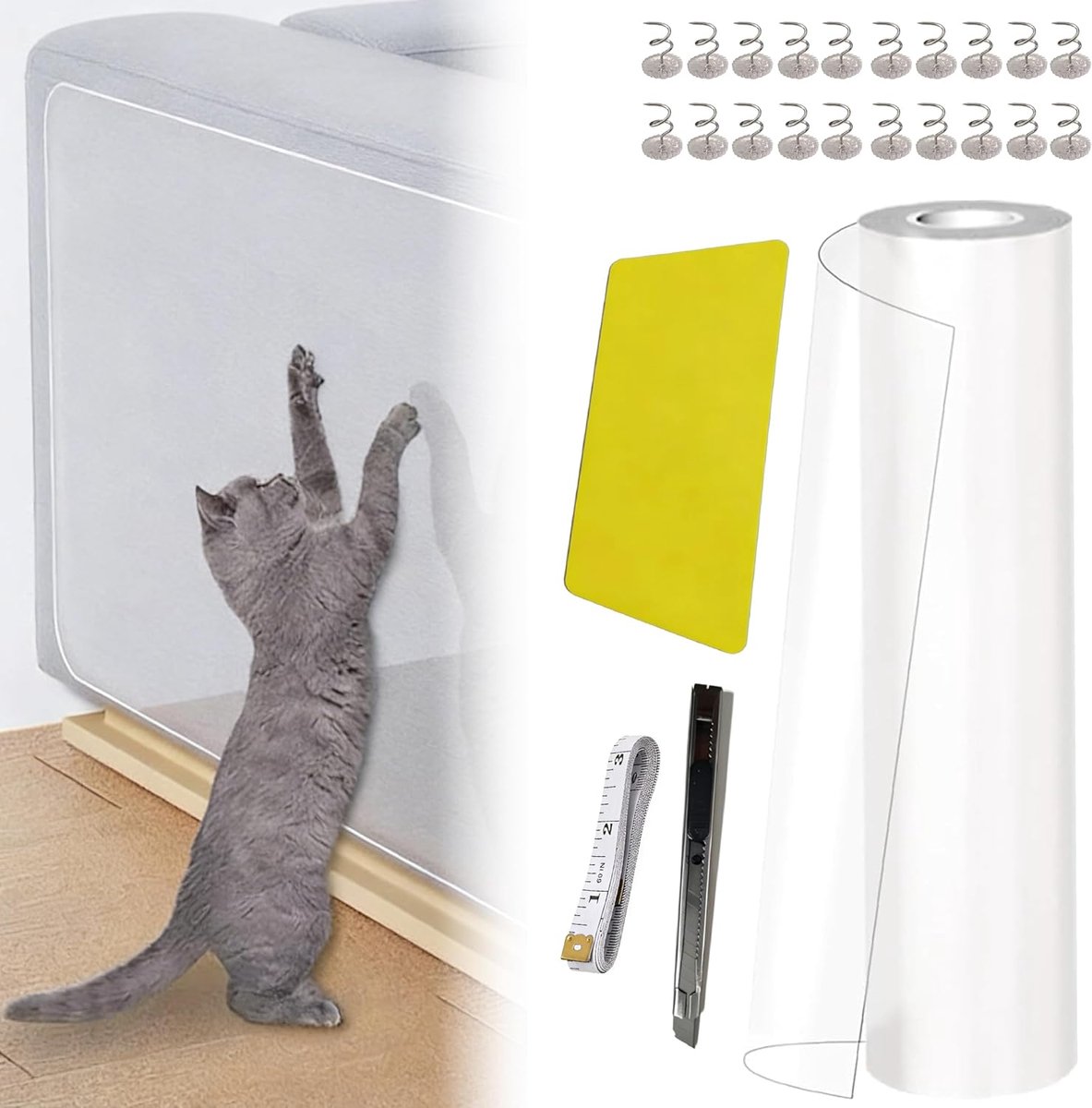 Krasbescherming voor bank, kat, transparant, 5 m x 42 cm, krasfolie, katten, zelfklevend, flexibele bankbescherming tegen kattenklauwen voor meubels, bank, deur, muur en bekleding