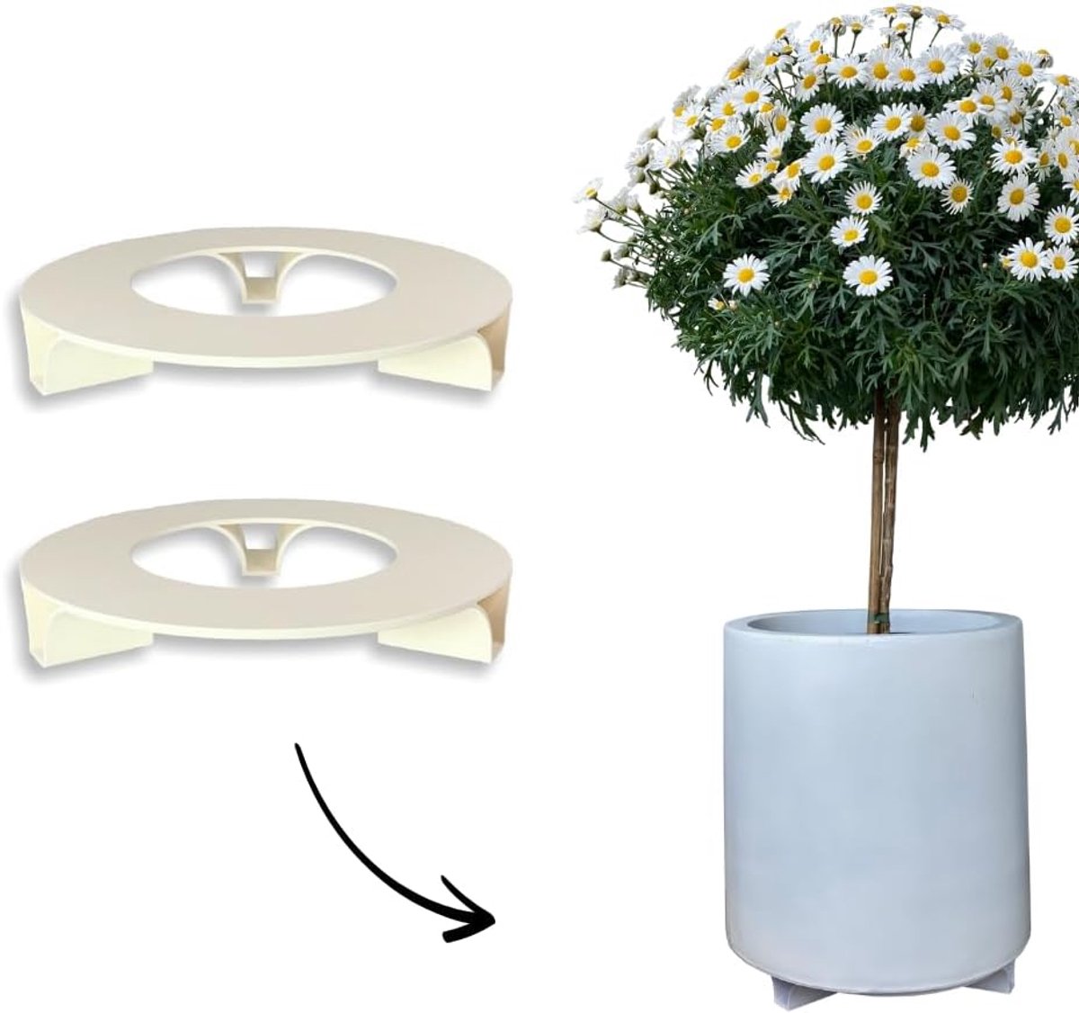 set van 2 bloempotonderzetters, kleur: crèmewit, rond, diameter van 27 cm, onderzetter bloempot, gerecycled materiaal, Made in Germany
