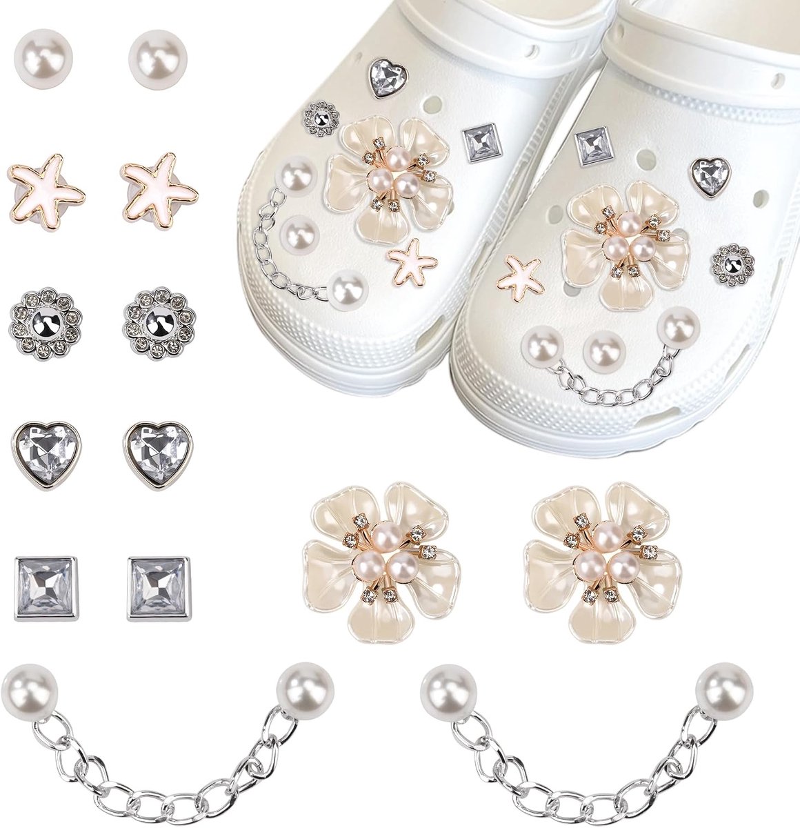 Schoenbedels voor vrouwen 14 stuks Bling Diamant Parel Schoendecoratie Hanger Schoenaccessoires Schoensieraden Charms voor Feest Cadeau