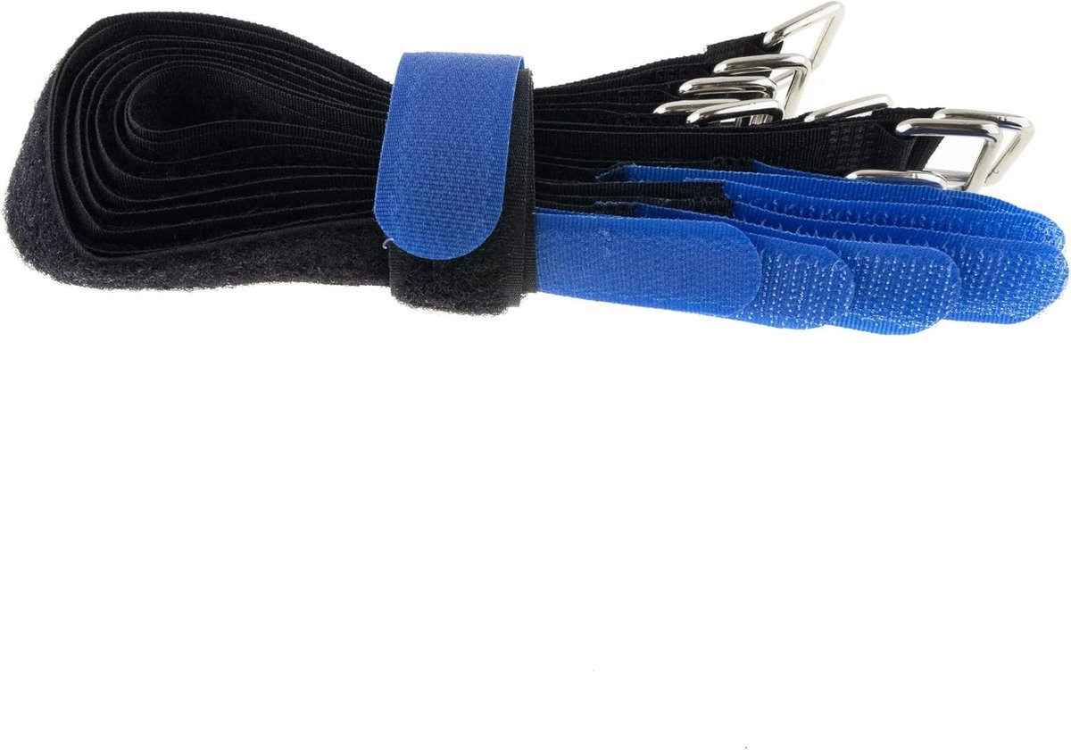 Kabelbinders, 300 x 20 cm, zwart-blauw, pluizig/klittenband gekruiste klittenbandbinders