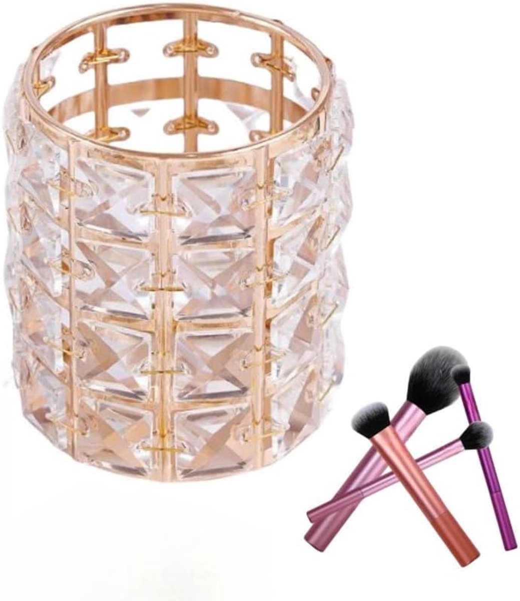 Organizer van kristal, ronde cosmetica-organizer, make-up organizer voor kwasten, pennen en bureau