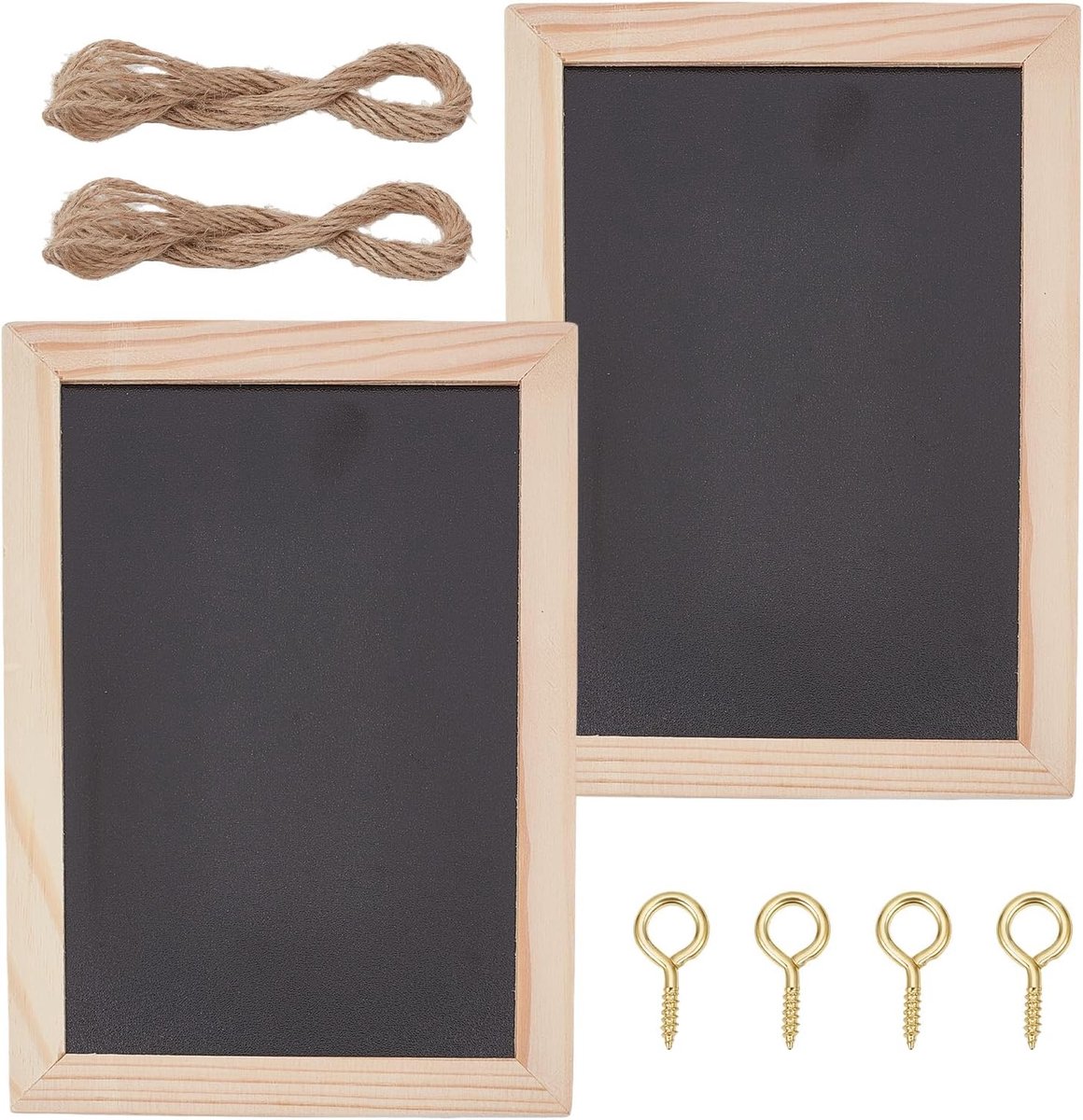 Set van 2 kleine krijtbordjes, kleine krijtborden met onafgewerkt houten frame, dubbelzijdig schoolbordhouten plaatskaarten voor bruiloften, verjaardagsfeestjes 15 x 18,5 cm