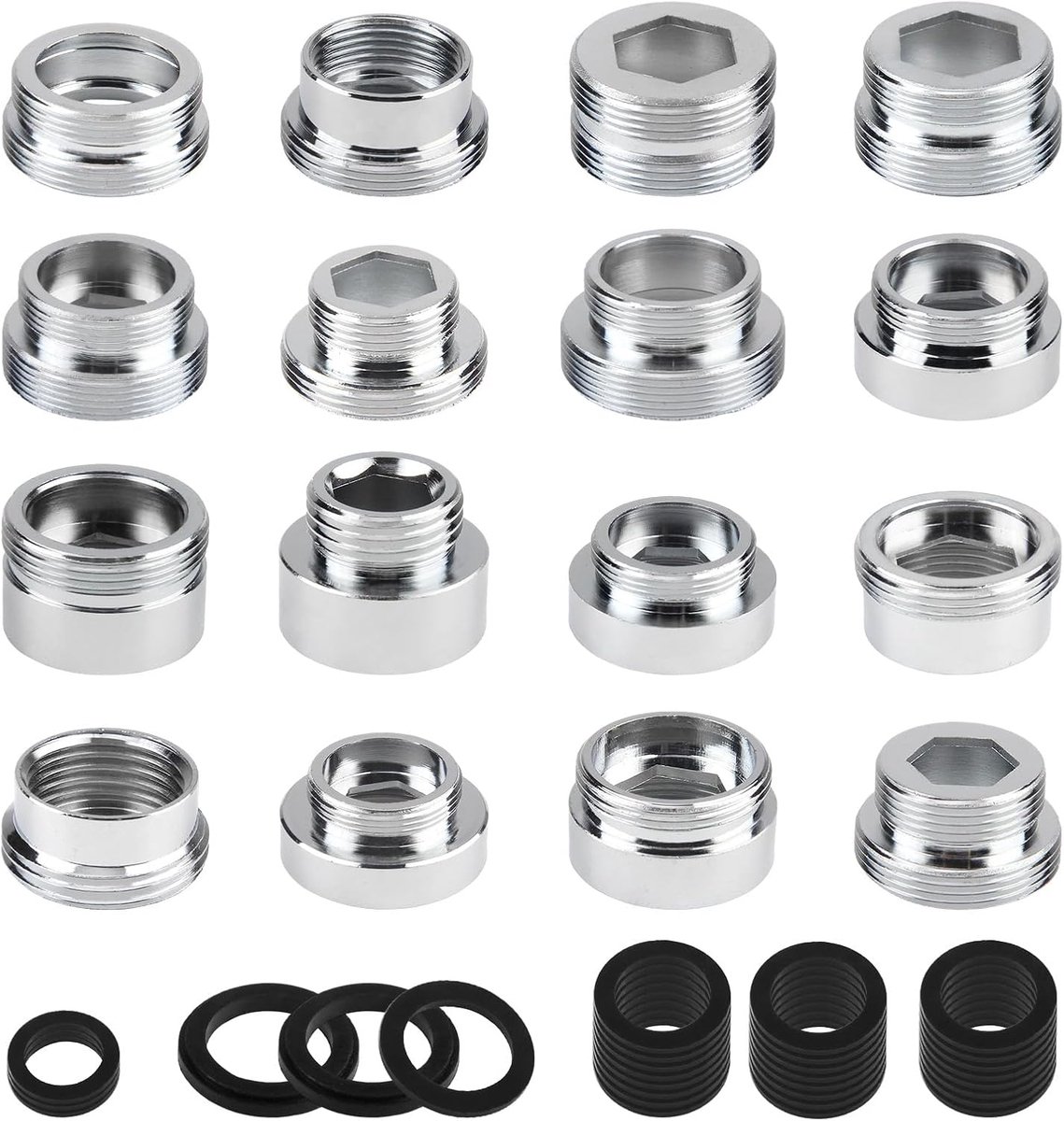 16 stuks adapters voor keukenkraan, slang, kraanadapter met universele afdichtingen, 16-28 mm, adapter voor kraan, adapter, tuinslang, waterfilter, waterzuiveraar